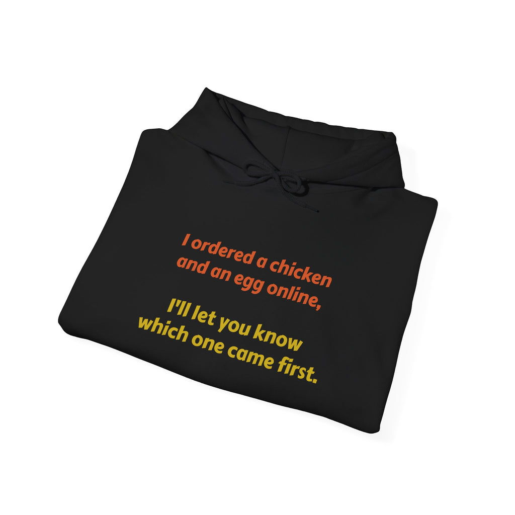 Funny 'I ordered a chicken and an egg online...' Hoodie — Humorous Philosophy Quote Sweatshirt