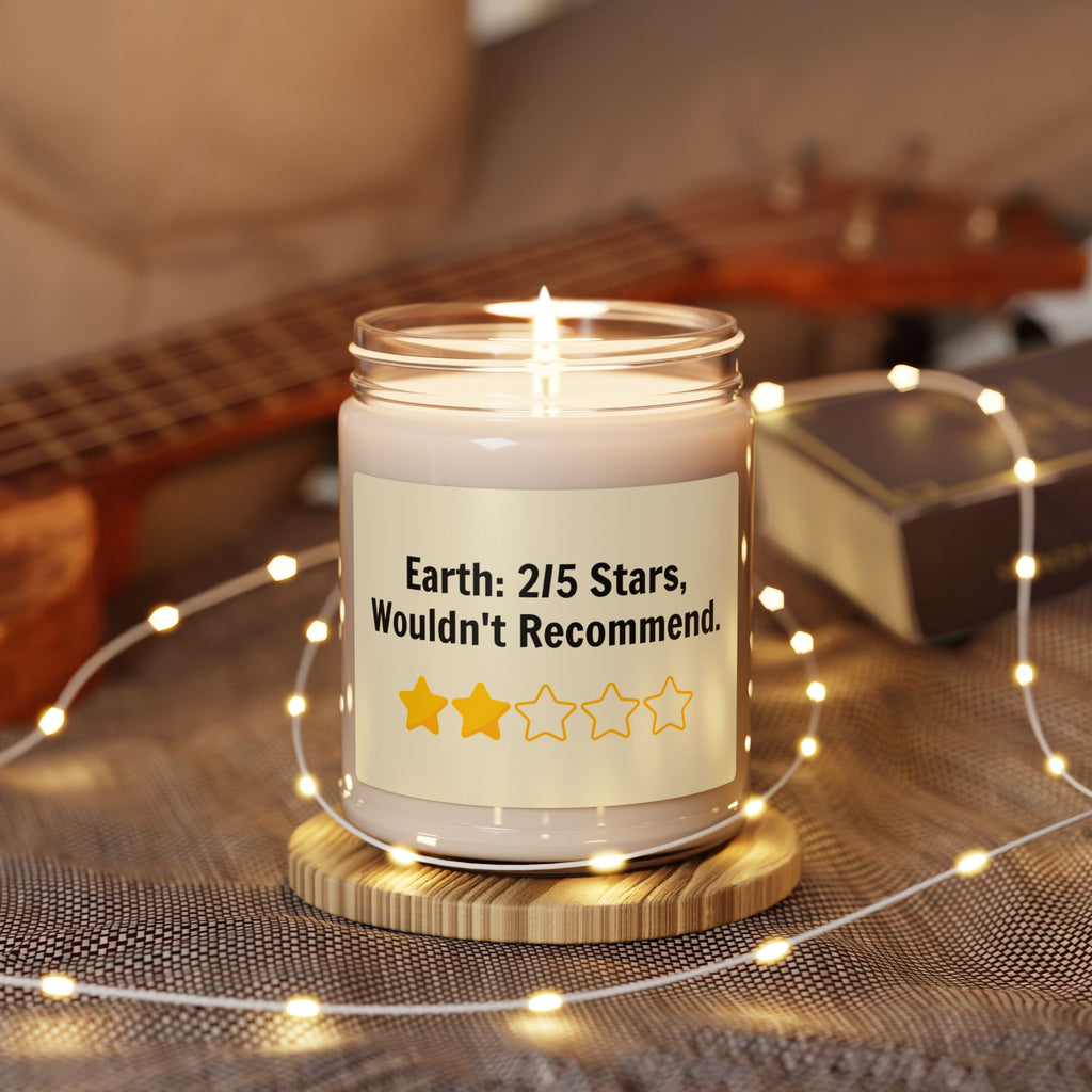 Humorous Soy Candle – "Earth: 2/5 Stars, Wouldn't Recommend" – 9oz Scented Jar