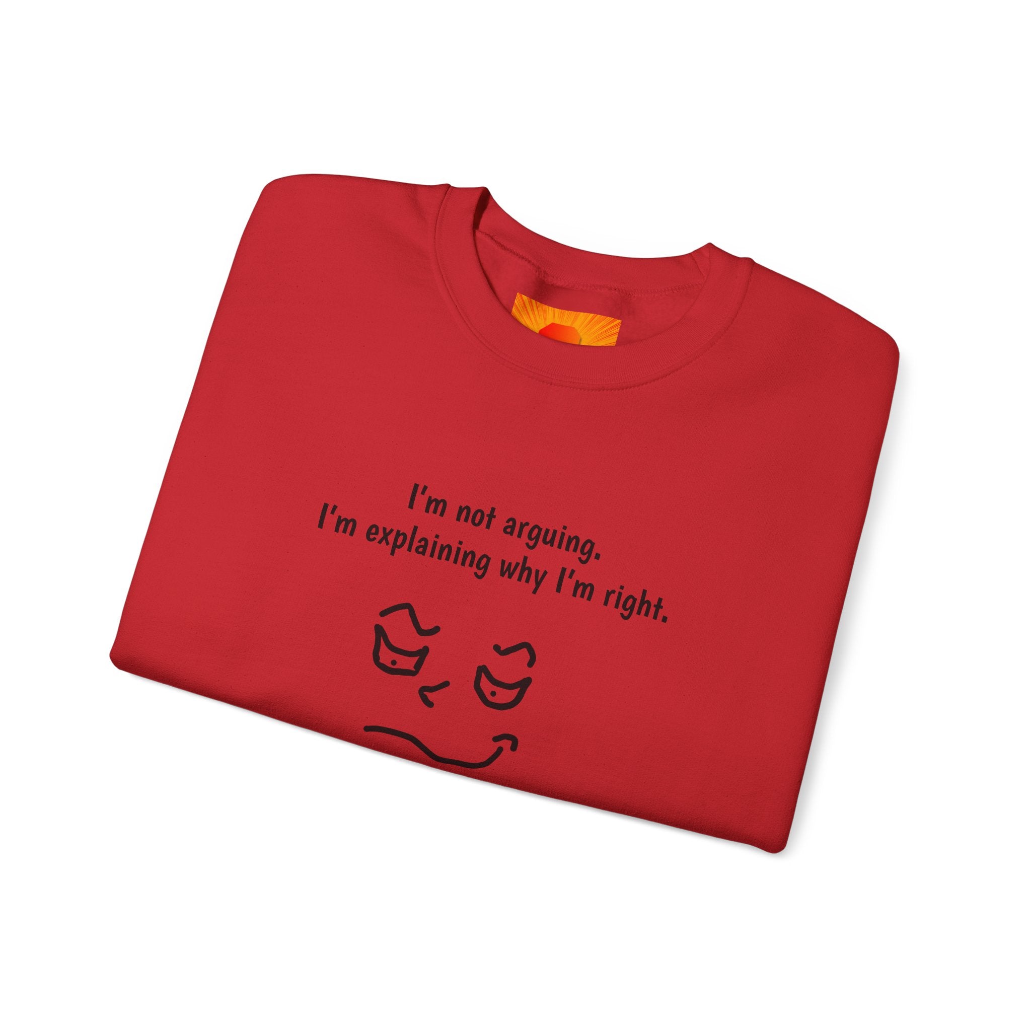 Crewneck Sweatshirt – "I'm not arguing. I'm explaining why I'm right." Minimal Face Graphic