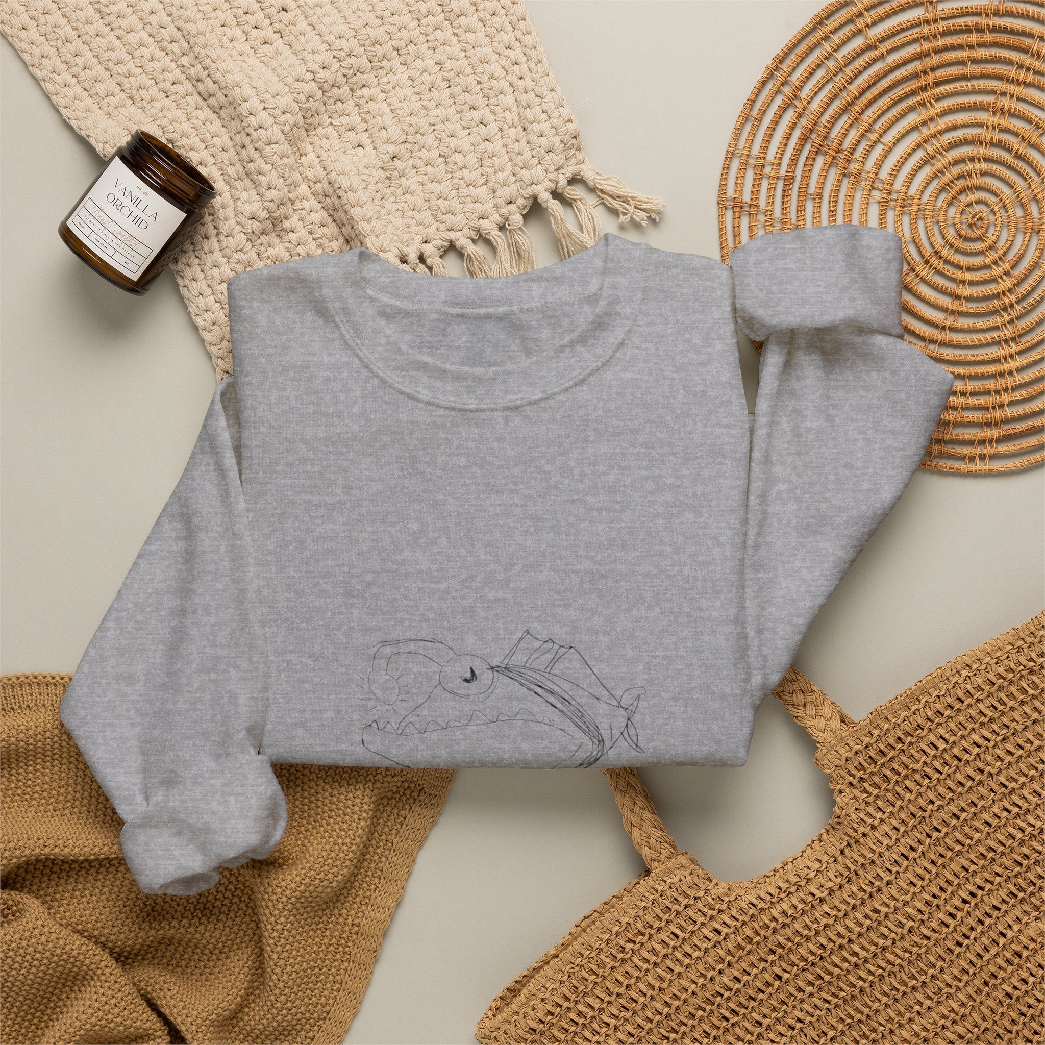 Minimal Crescent Moon Crewneck Sweatshirt — Tiny Constellation Graphic
