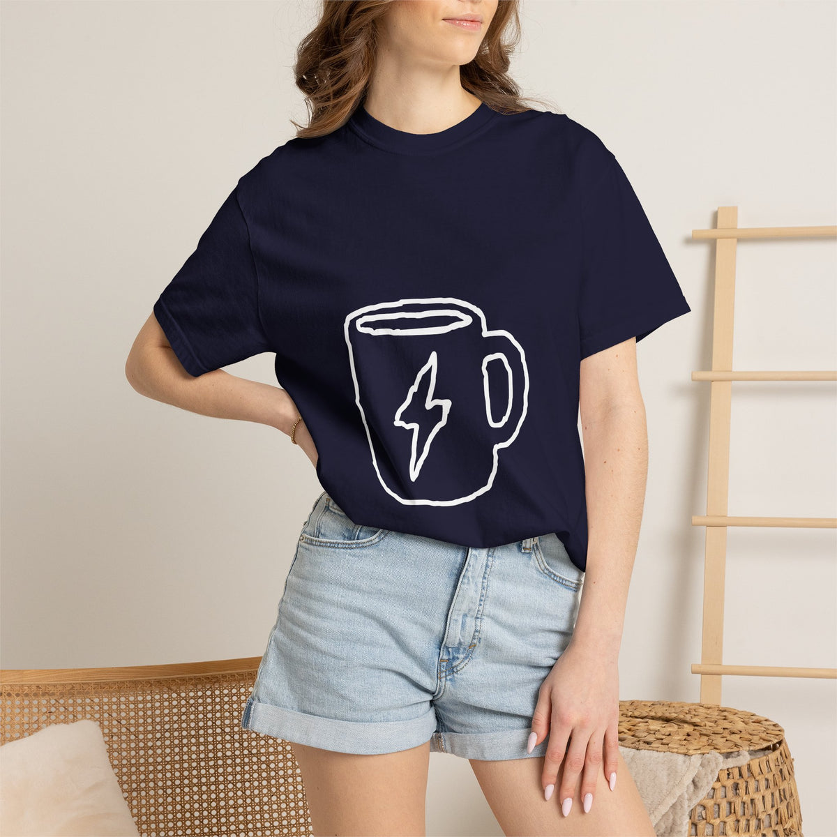 Coffee Bolt T-Shirt — Minimal Hand-Drawn Mug Graphic