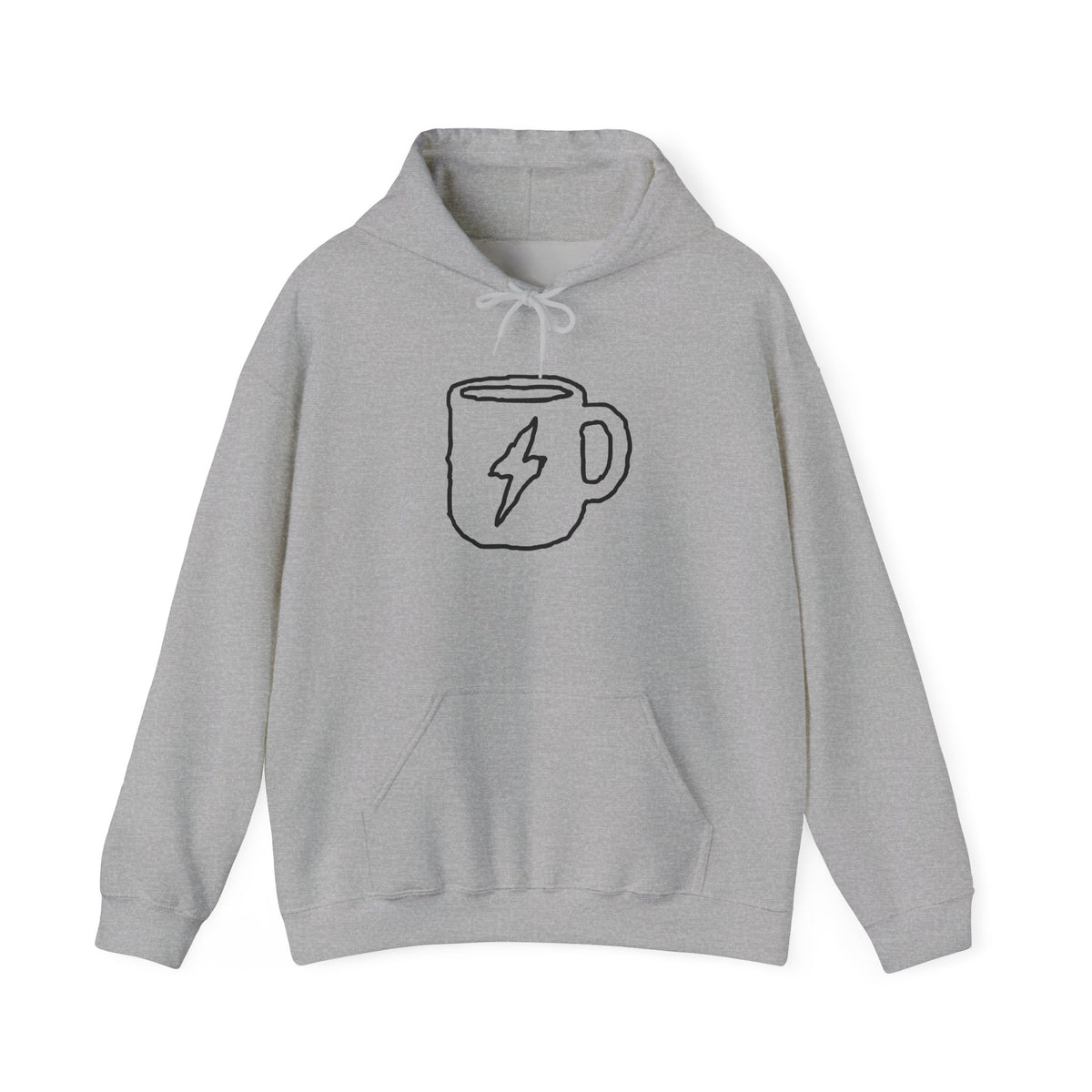 Coffee Bolt Hoodie — Minimalist Lightning Mug Graphic Sweatshirt