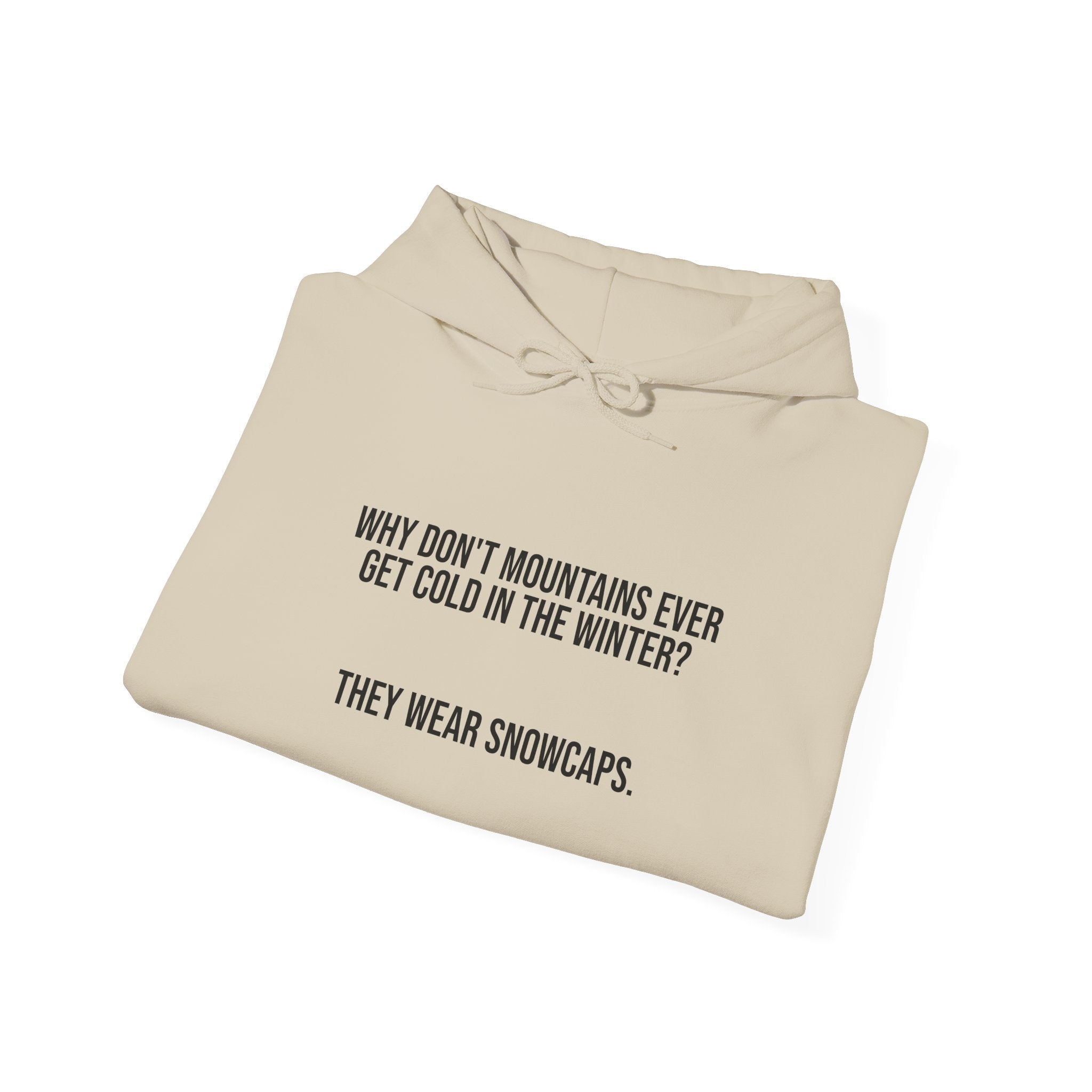 Hoodie — 'Why Don’t Mountains Ever Get Cold in the Winter? They Wear Snowcaps.' Funny Winter Pun Sweatshirt