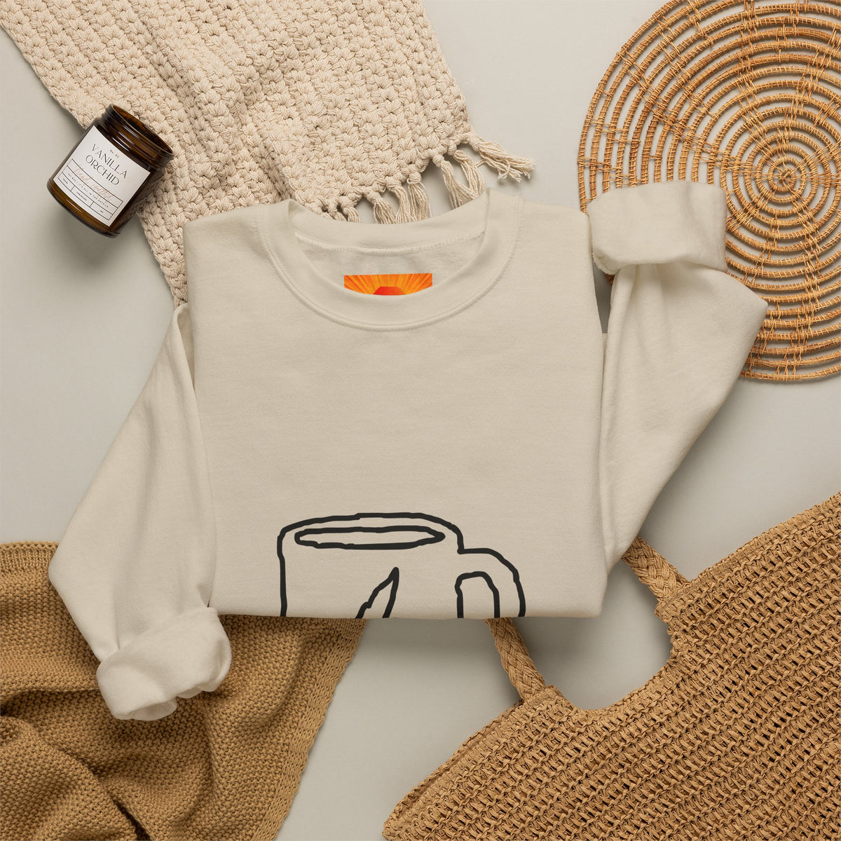Coffee Bolt Crewneck Sweatshirt — Minimalist Lightning Mug Graphic