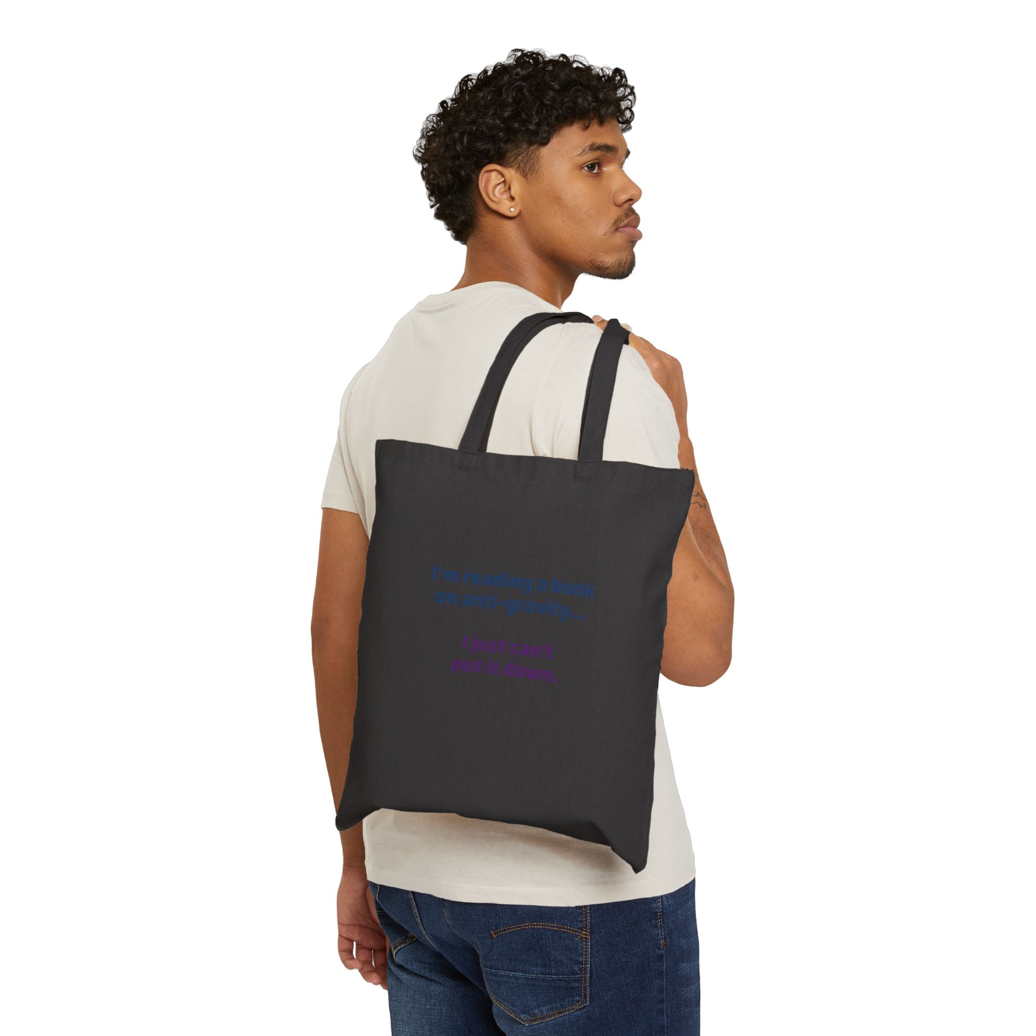 Book Lover Tote Bag — "I’m reading a book on anti-gravity... I just can’t put it down." Cotton Canvas Tote