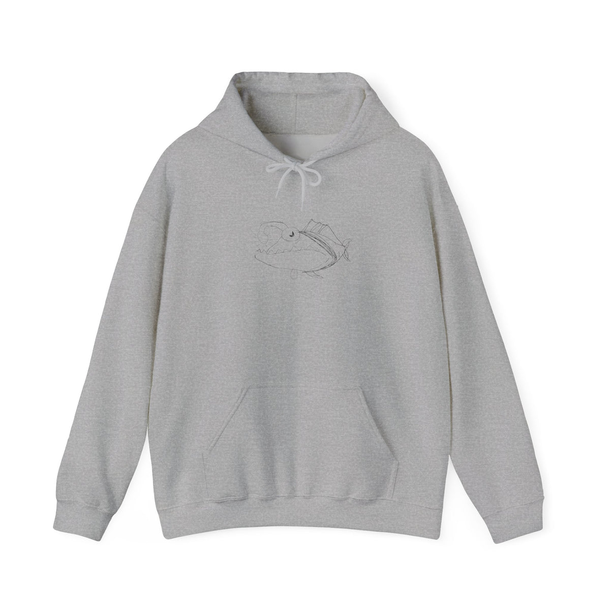 Minimal White Hoodie with Angler Fish Sketch - Cozy Casual Pullover