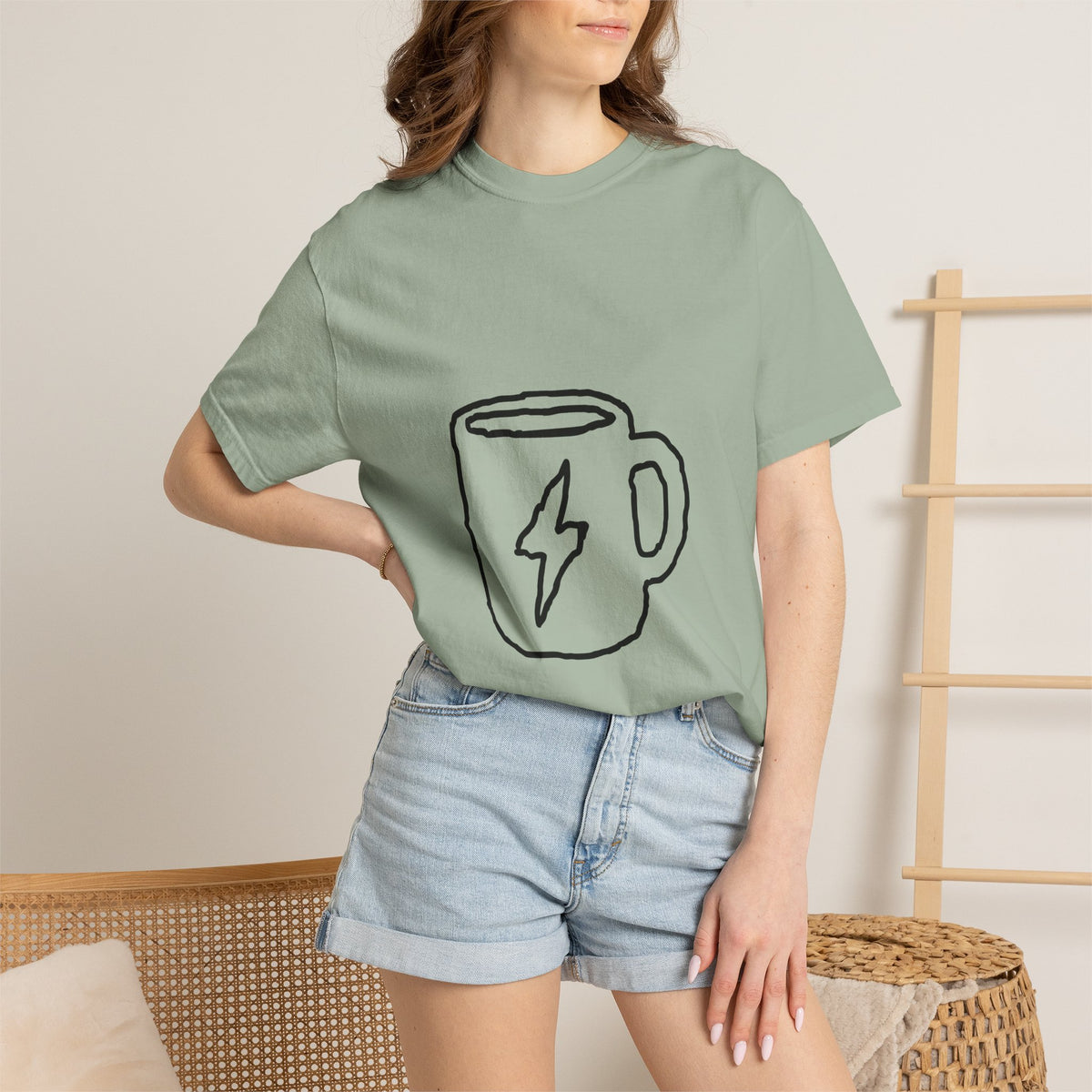 Coffee Bolt T-Shirt — Minimal Hand-Drawn Mug Graphic