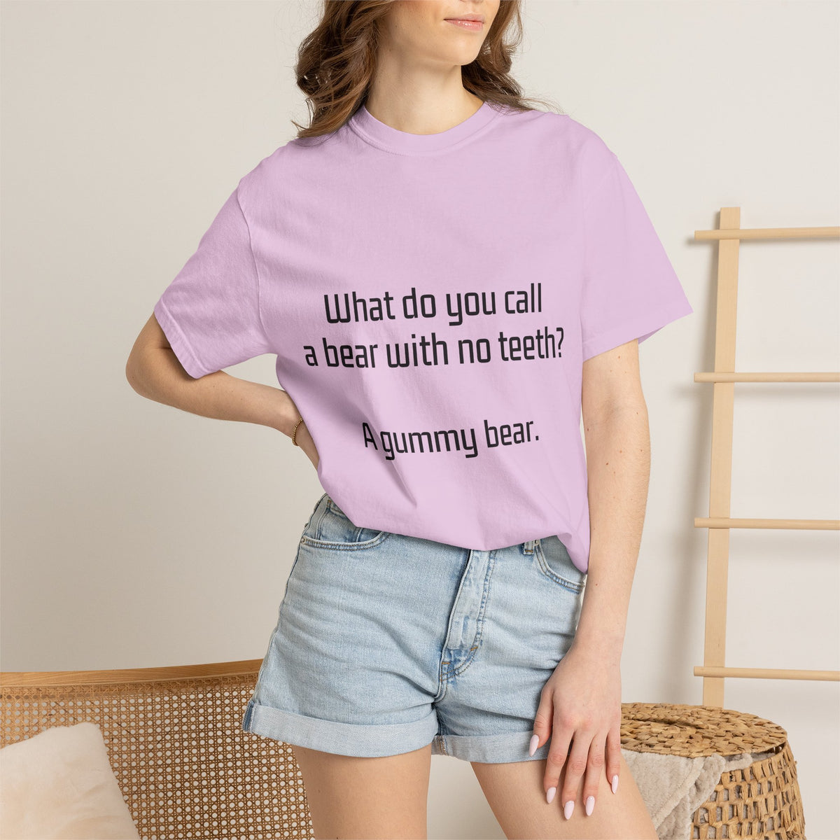Gummy Bear Joke T-Shirt — "What do you call a bear with no teeth? A gummy bear."