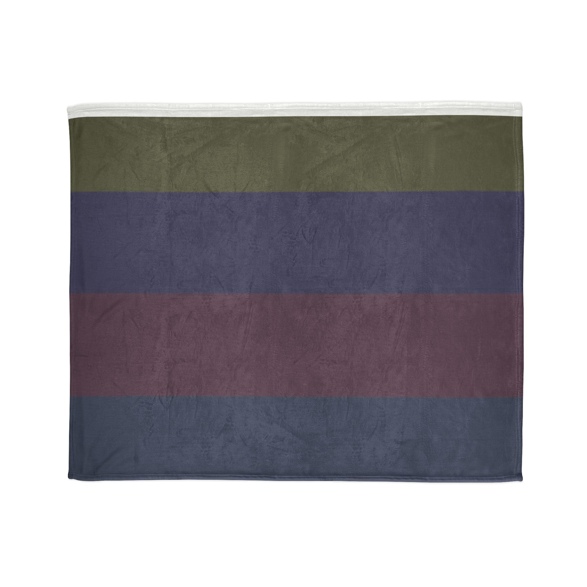 Striped Cozy Throw Blanket — Olive, Navy & Burgundy Plush Polyester