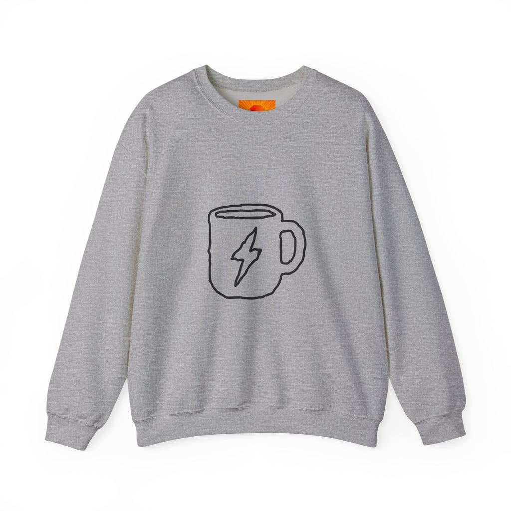 Coffee Bolt Crewneck Sweatshirt — Minimalist Lightning Mug Graphic