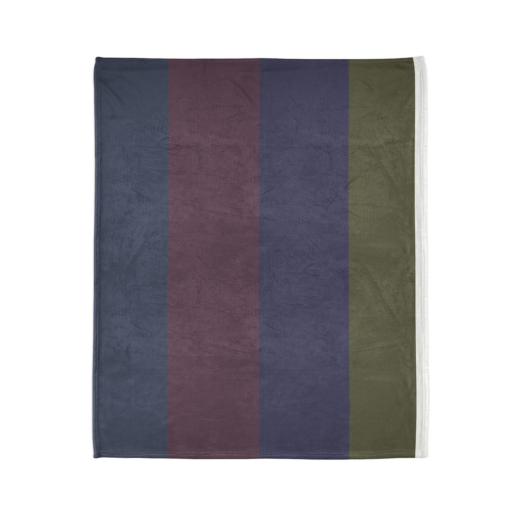 Striped Cozy Throw Blanket — Olive, Navy & Burgundy Plush Polyester
