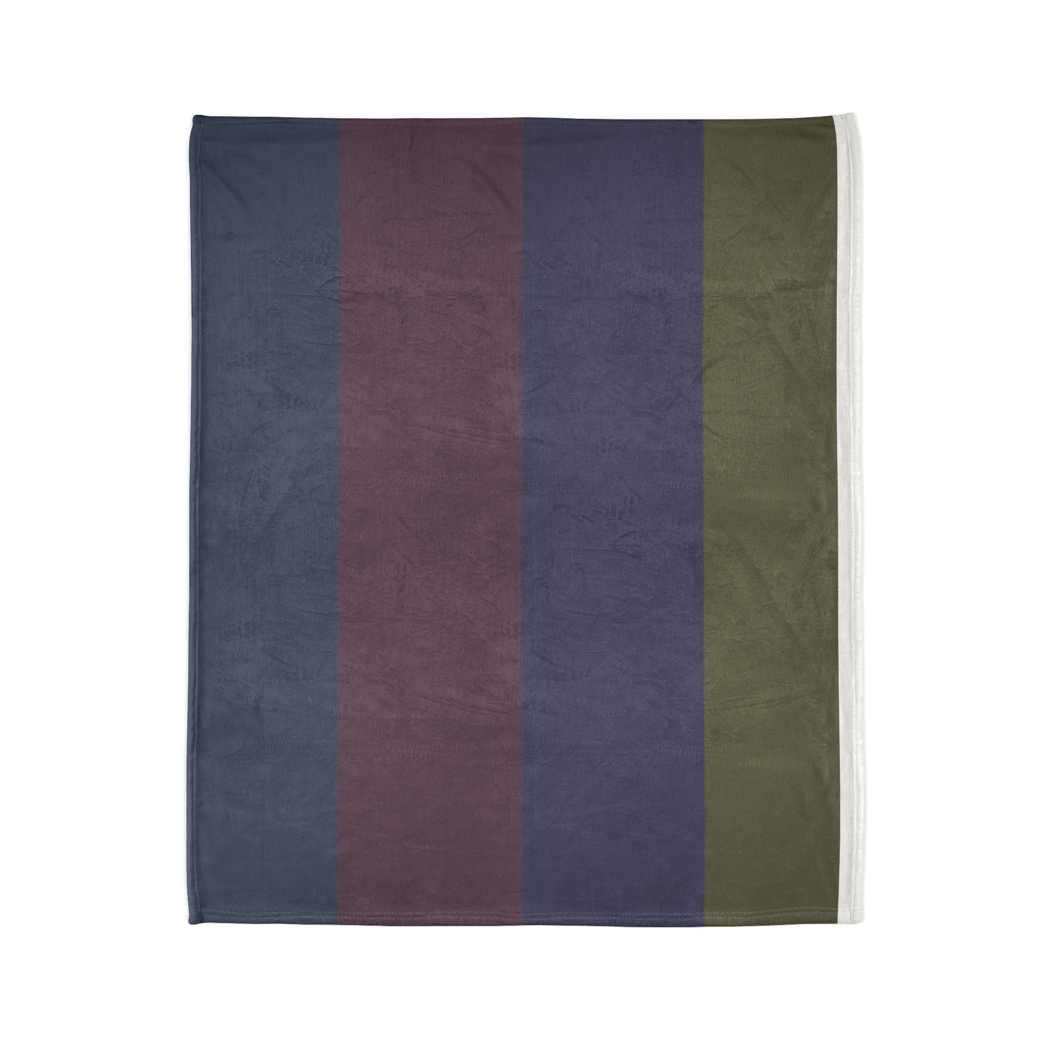 Striped Cozy Throw Blanket — Olive, Navy & Burgundy Plush Polyester