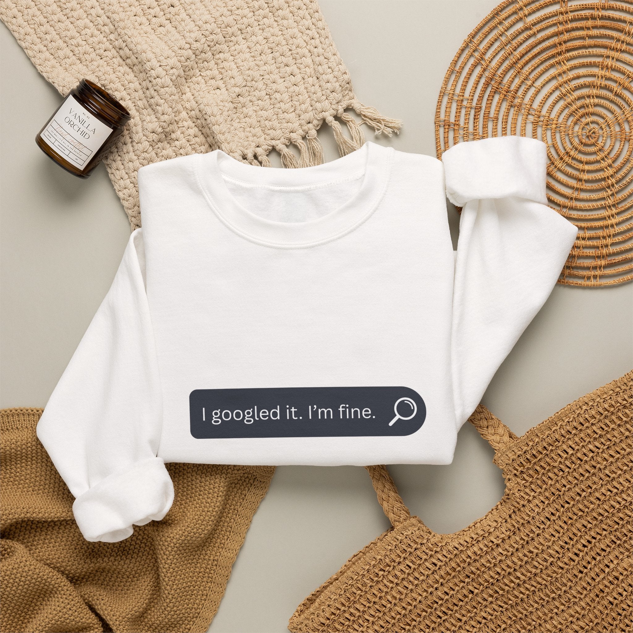 Crewneck Sweatshirt — "I Googled It. I'm Fine." Search Bar Graphic