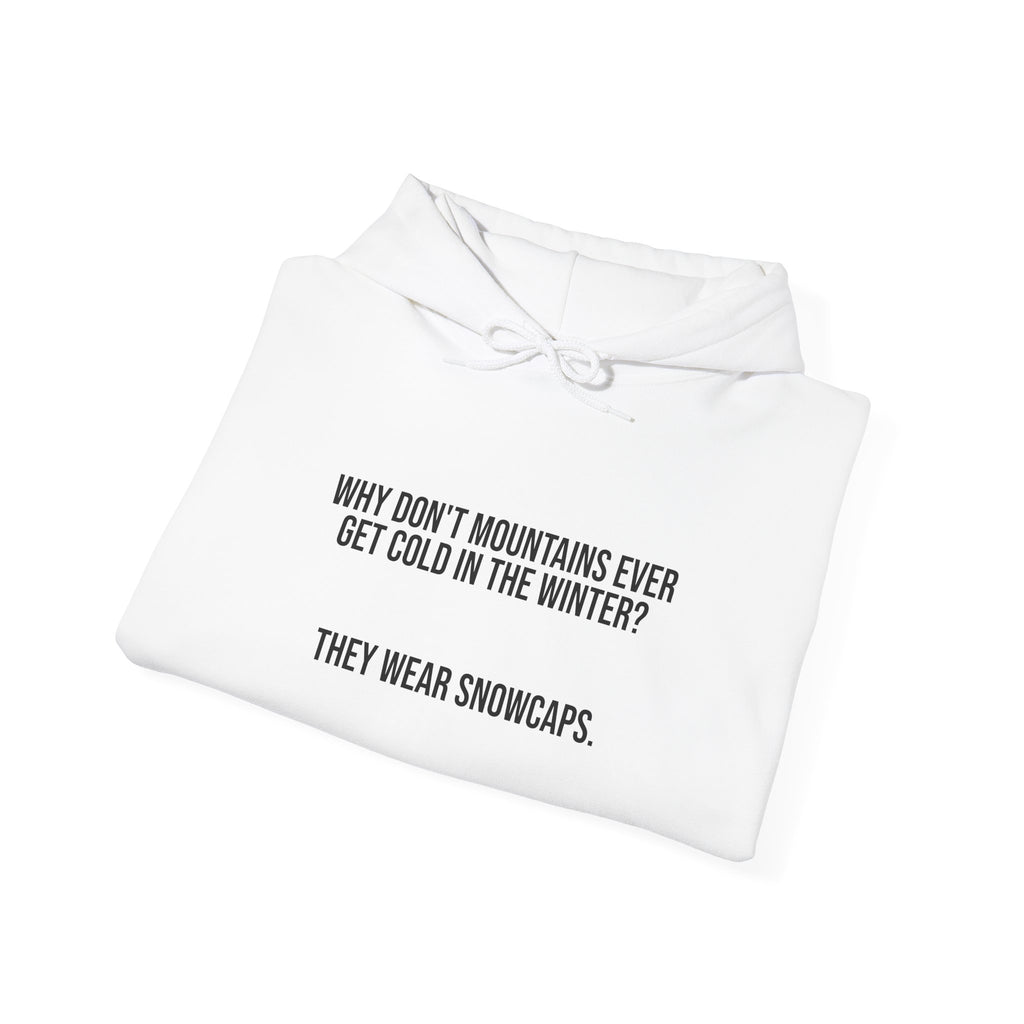 Hoodie — 'Why Don’t Mountains Ever Get Cold in the Winter? They Wear Snowcaps.' Funny Winter Pun Sweatshirt