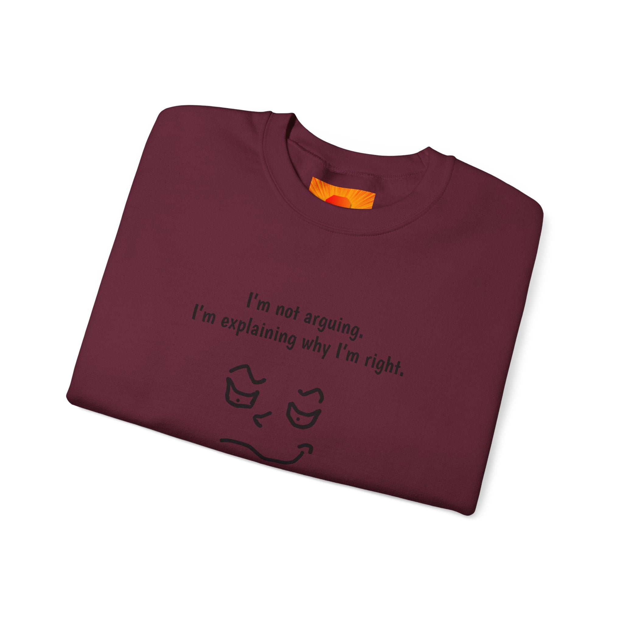 Crewneck Sweatshirt – "I'm not arguing. I'm explaining why I'm right." Minimal Face Graphic