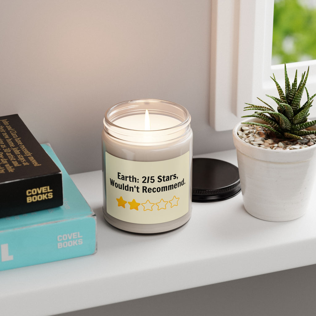 Humorous Soy Candle – "Earth: 2/5 Stars, Wouldn't Recommend" – 9oz Scented Jar