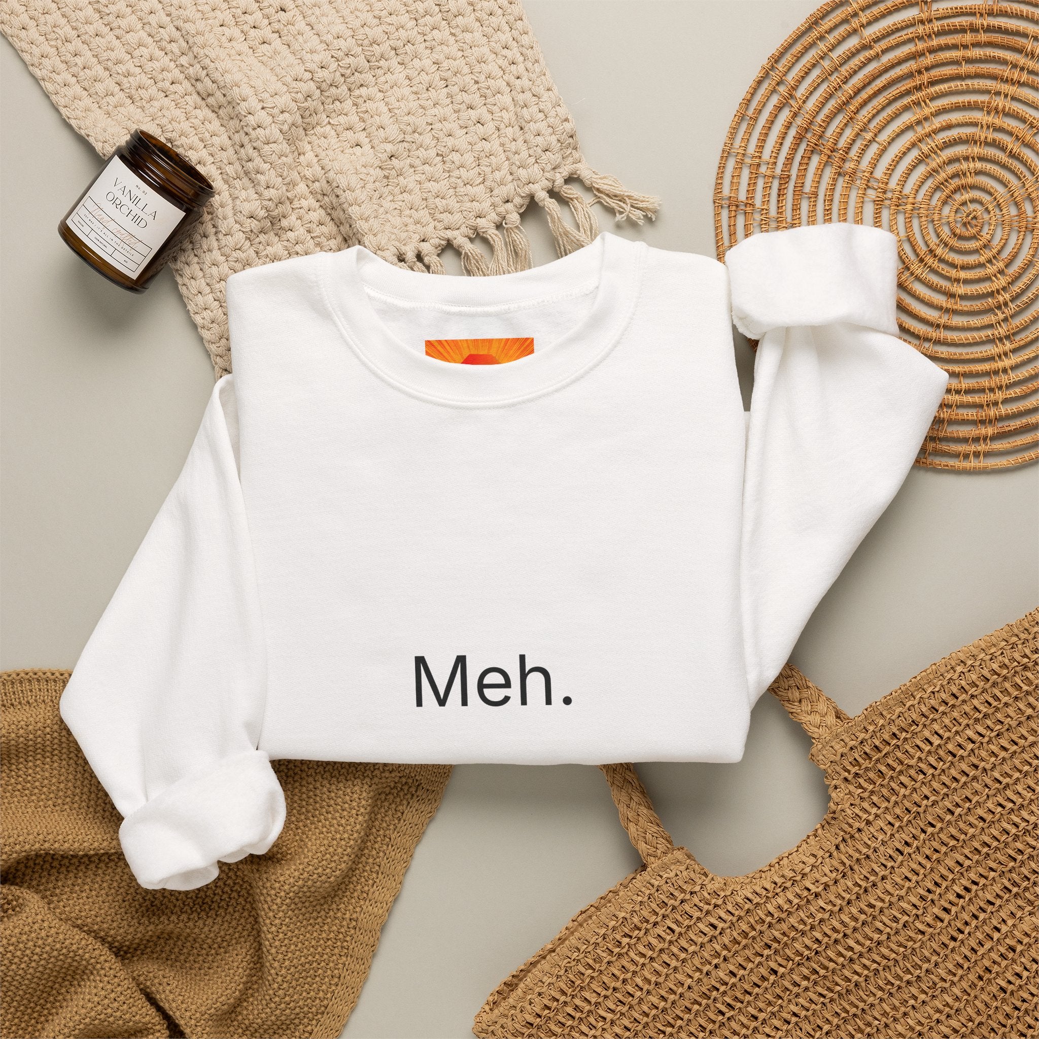 Meh. Crewneck Sweatshirt — Minimalist Casual Graphic Sweatshirt