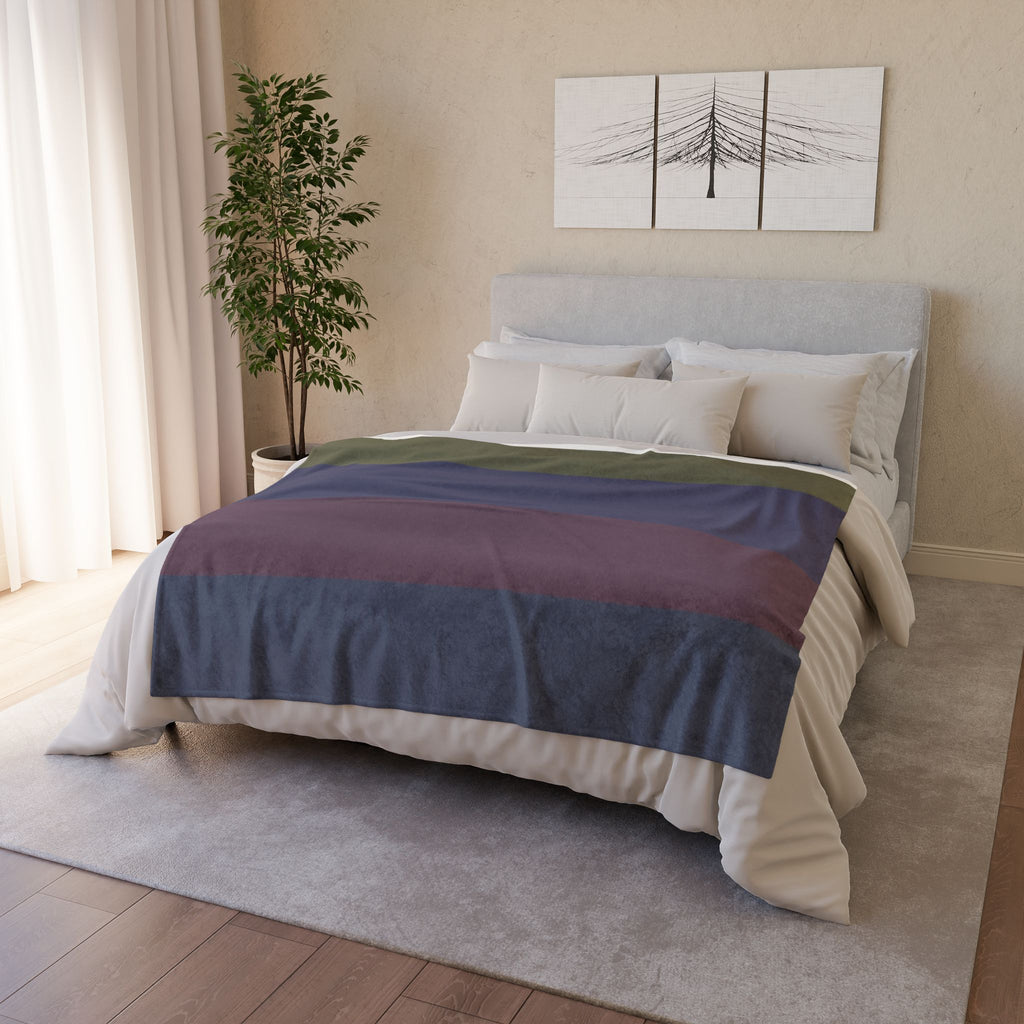 Striped Cozy Throw Blanket — Olive, Navy & Burgundy Plush Polyester
