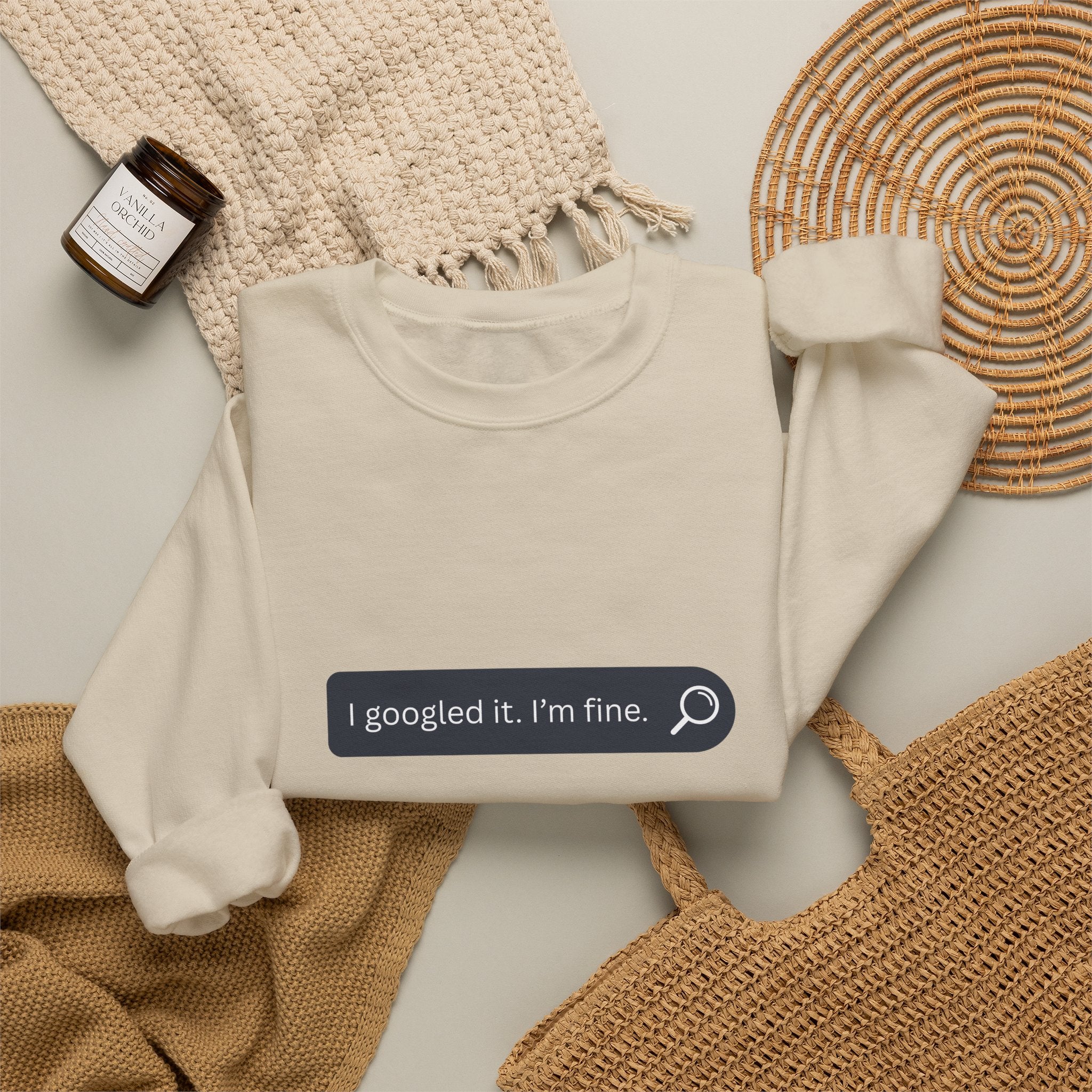 Crewneck Sweatshirt — "I Googled It. I'm Fine." Search Bar Graphic