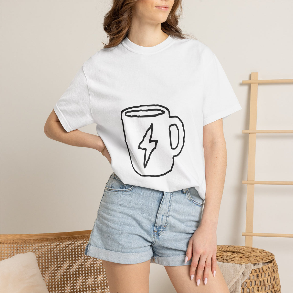 Coffee Bolt T-Shirt — Minimal Hand-Drawn Mug Graphic