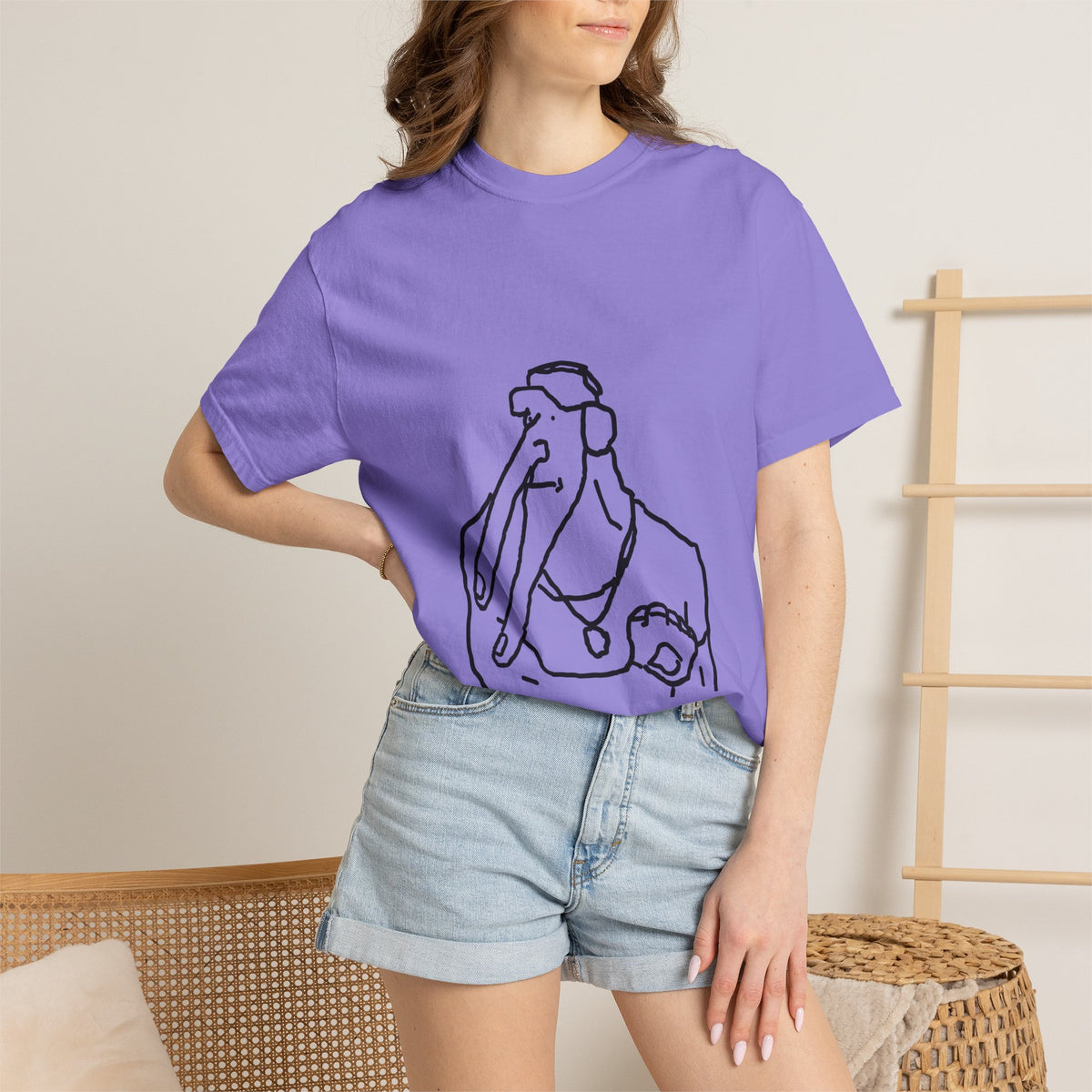 Elephant Line Art T-Shirt — Minimalist Elephant Sketch Tee
