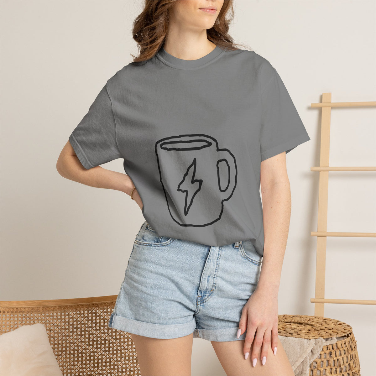 Coffee Bolt T-Shirt — Minimal Hand-Drawn Mug Graphic