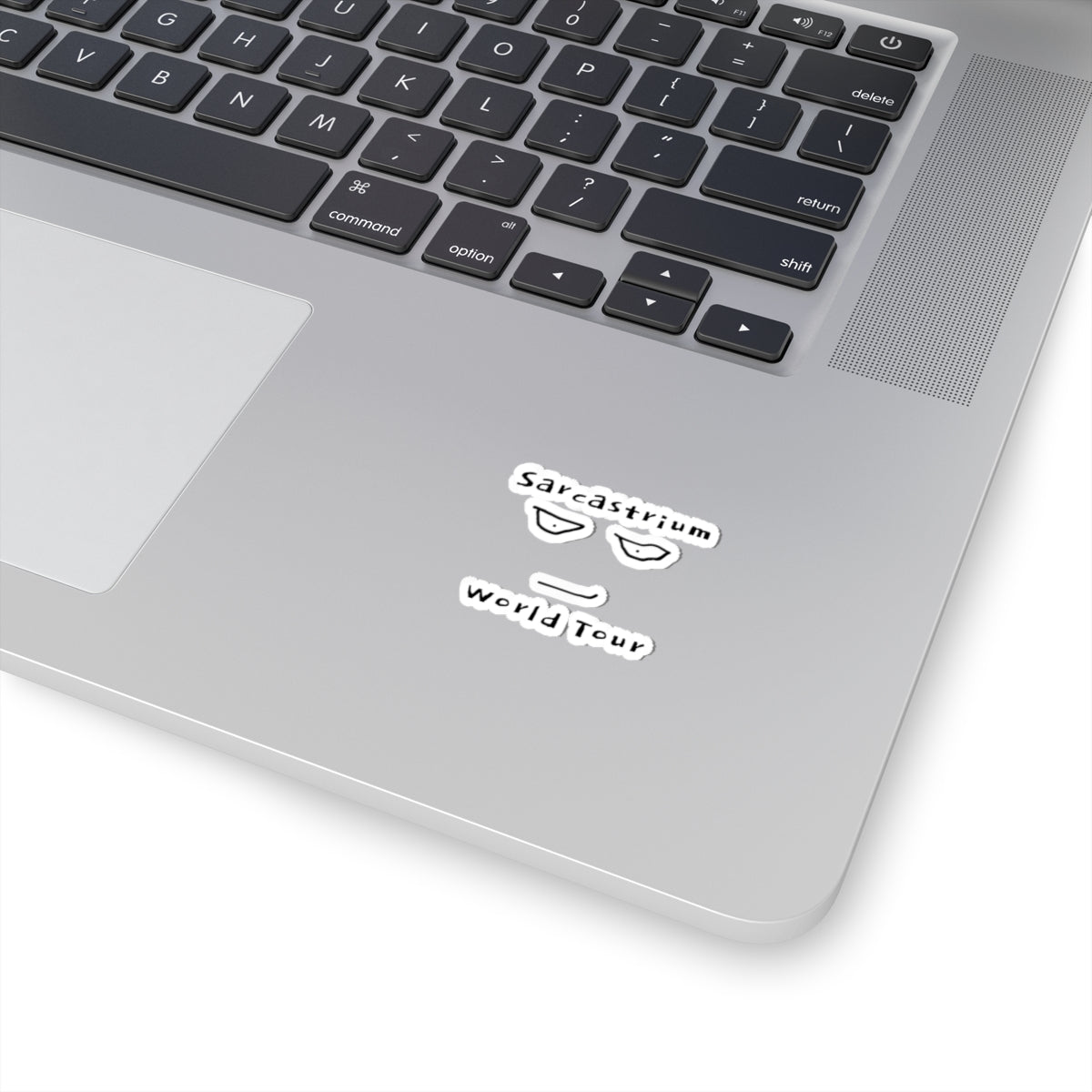 Sarcastrium World Tour Kiss-Cut Sticker — Minimal Sarcastic Face Laptop Decal