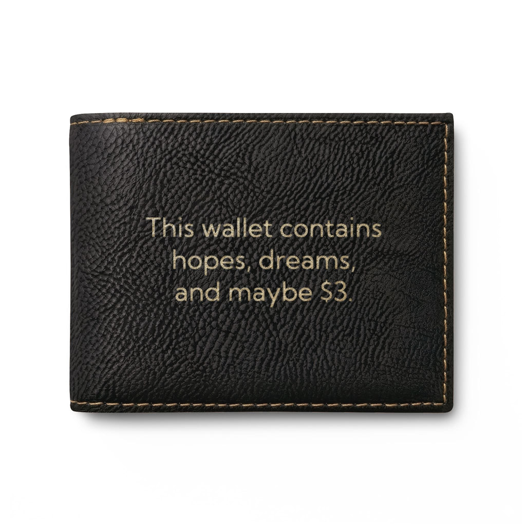 Funny Bi-Fold Wallet — "This wallet contains hopes, dreams, and maybe 3"
