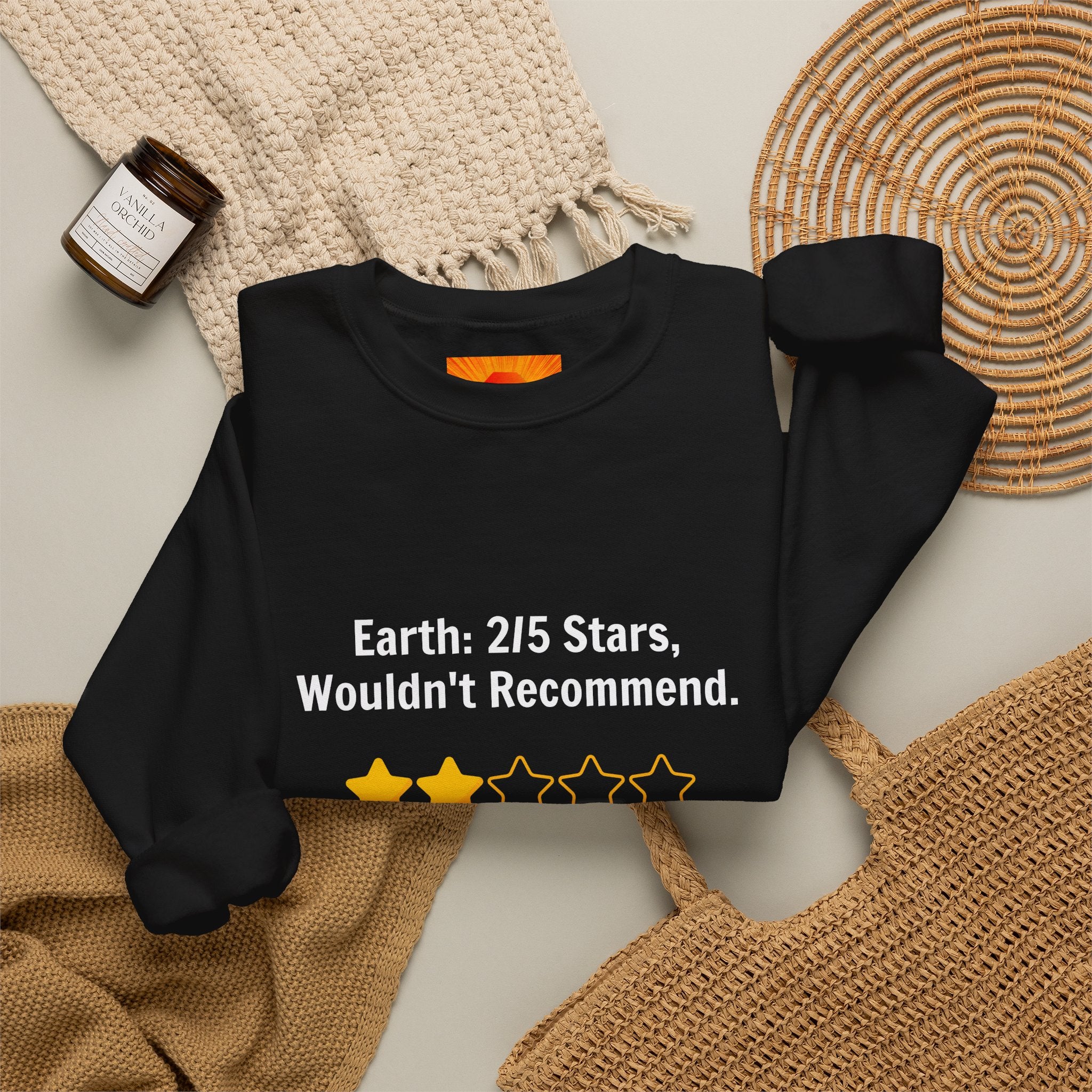 Crewneck Sweatshirt — "Earth: 2/5 Stars, Wouldn't Recommend" Funny Rating Graphic