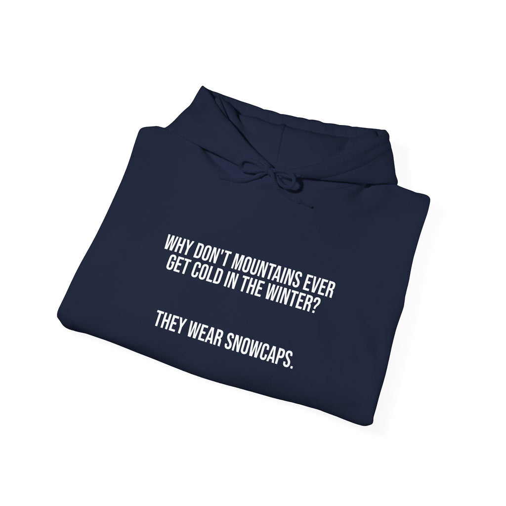 Hoodie — 'Why Don’t Mountains Ever Get Cold in the Winter? They Wear Snowcaps.' Funny Winter Pun Sweatshirt