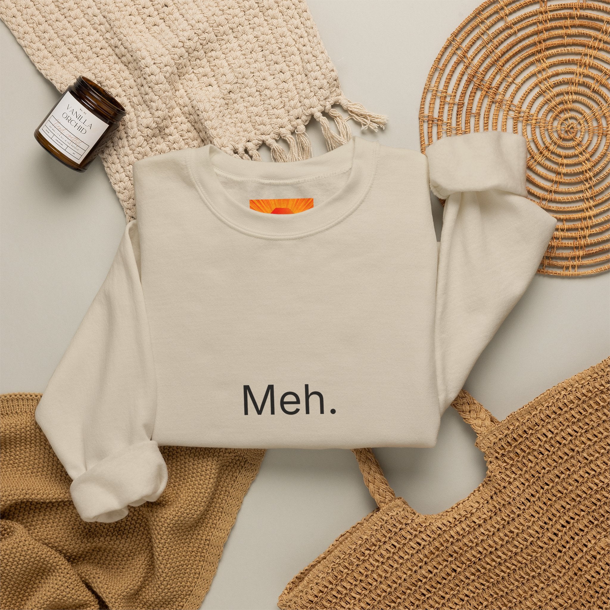 Meh. Crewneck Sweatshirt — Minimalist Casual Graphic Sweatshirt