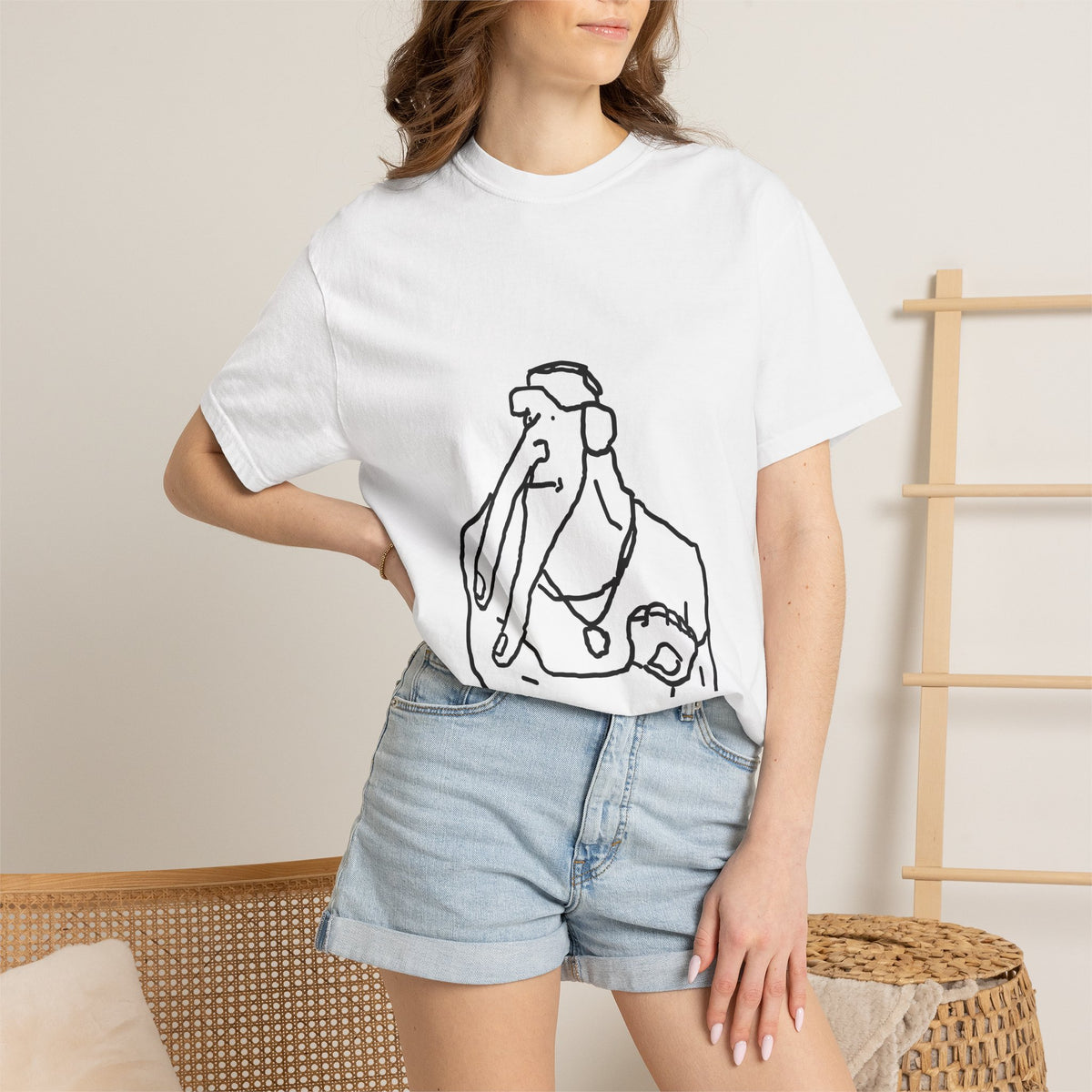 Elephant Line Art T-Shirt — Minimalist Elephant Sketch Tee