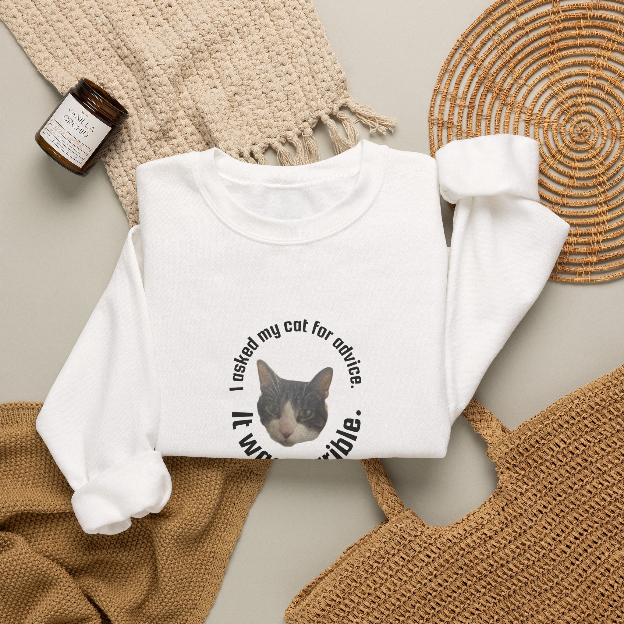 Crewneck Sweatshirt - "I Asked My Cat for Advice. It Was Terrible." Cat Portrait