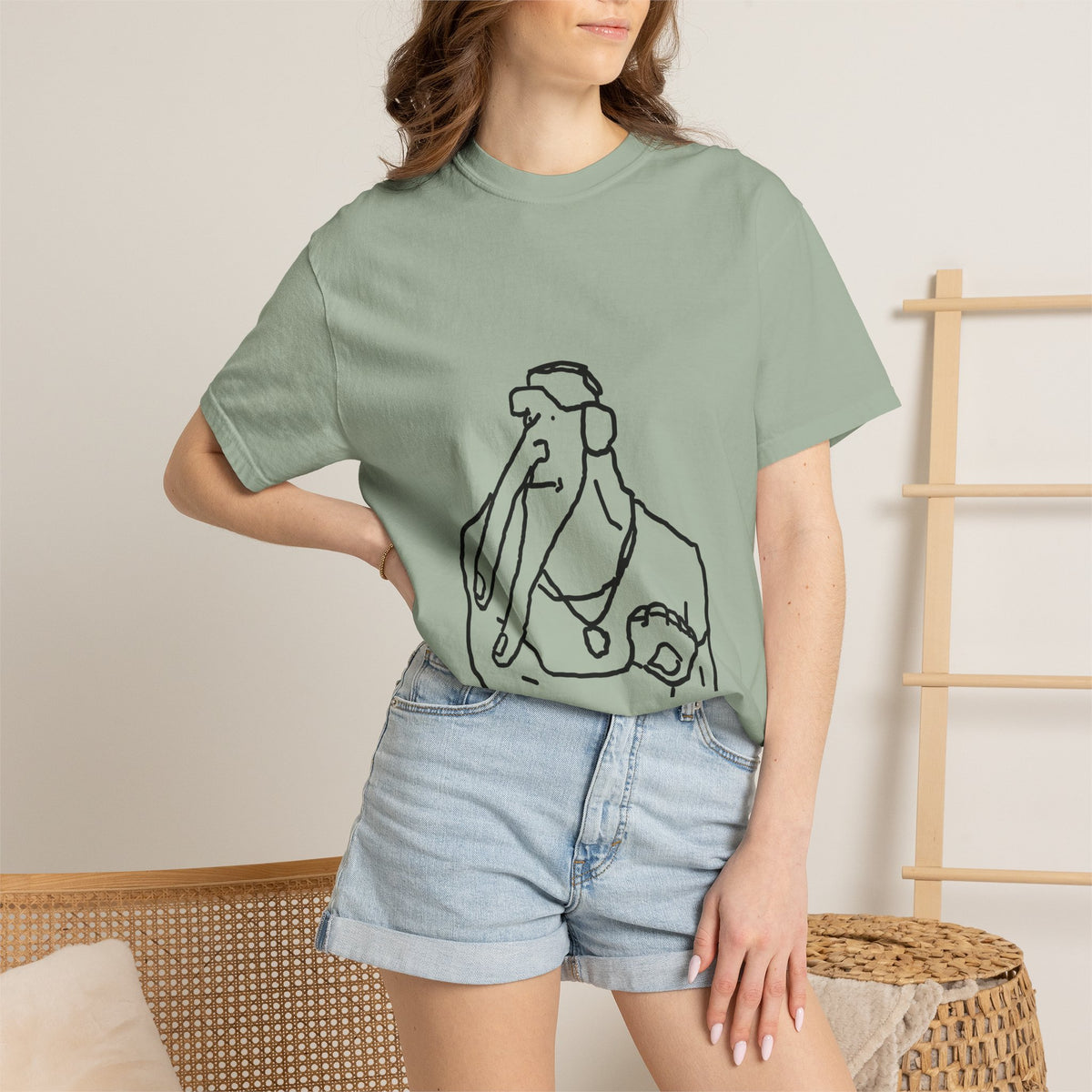 Elephant Line Art T-Shirt — Minimalist Elephant Sketch Tee