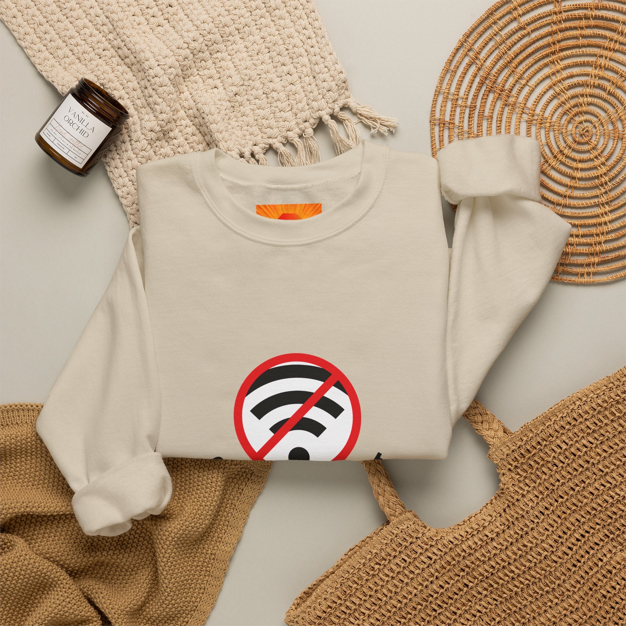 Crewneck Sweatshirt — "Connection Lost" No WiFi Retro Signal Graphic
