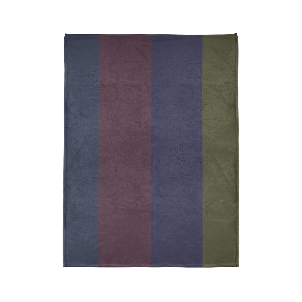 Striped Cozy Throw Blanket — Olive, Navy & Burgundy Plush Polyester