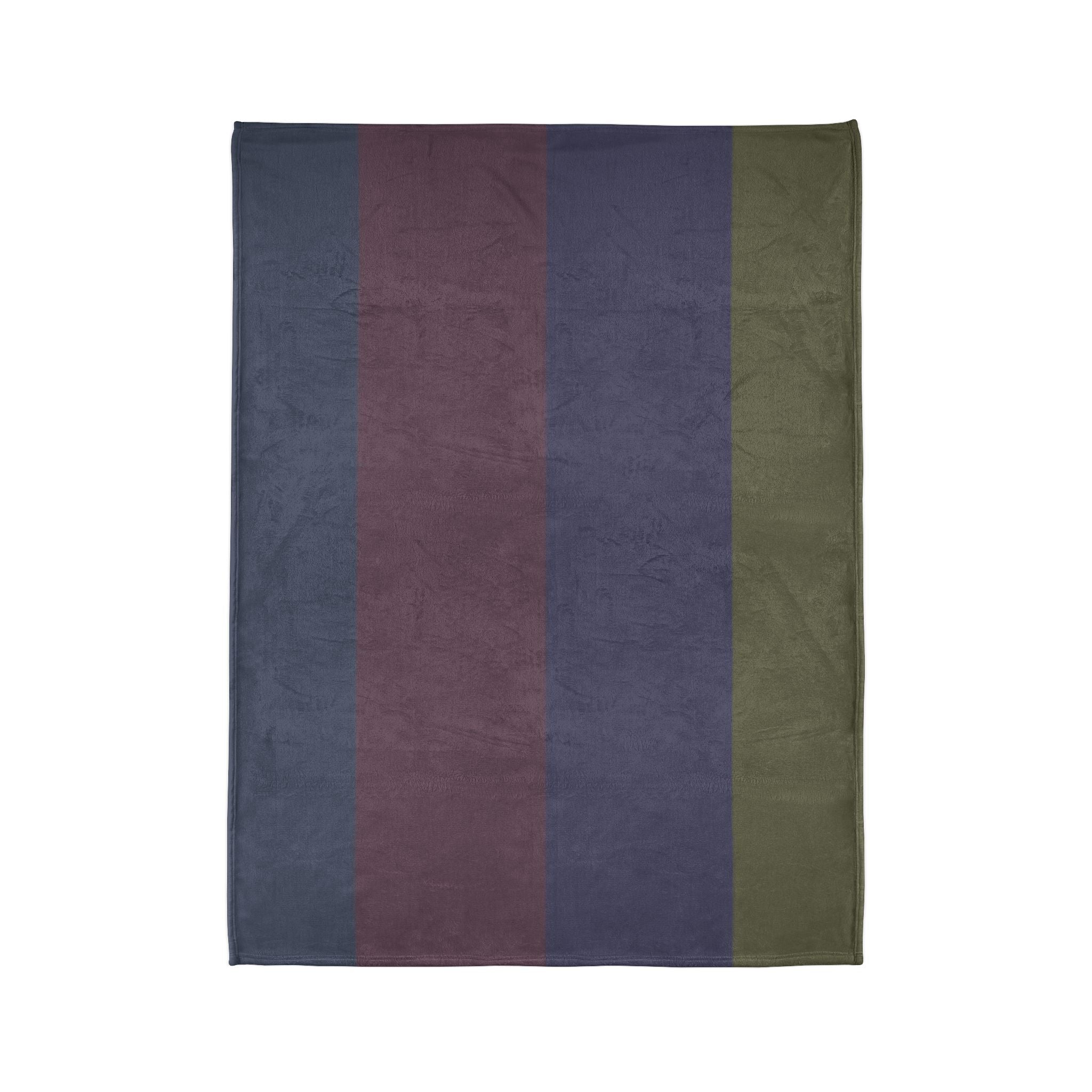 Striped Cozy Throw Blanket — Olive, Navy & Burgundy Plush Polyester