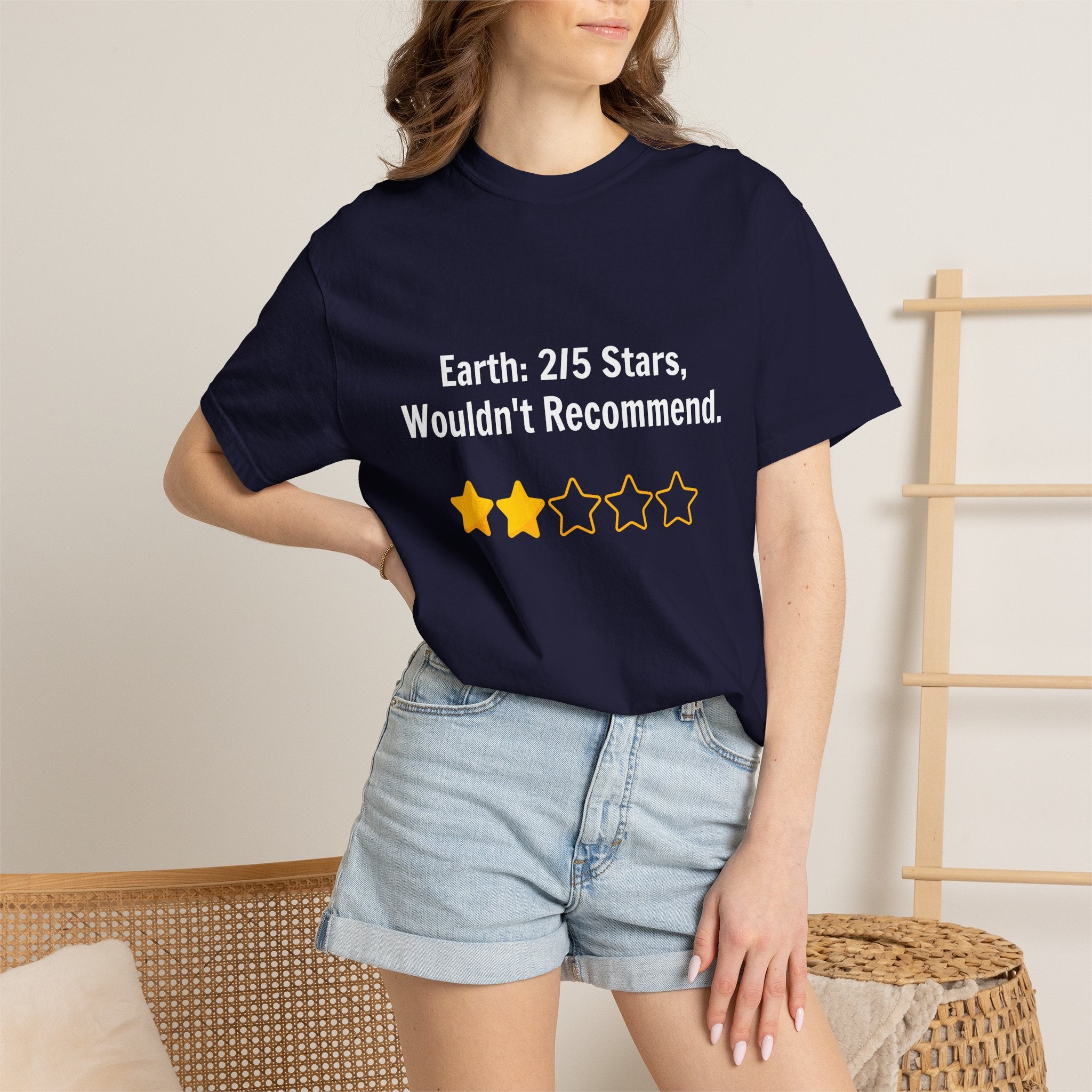 Earth 2/5 Stars T-Shirt — "Wouldn't Recommend" Funny Review Tee