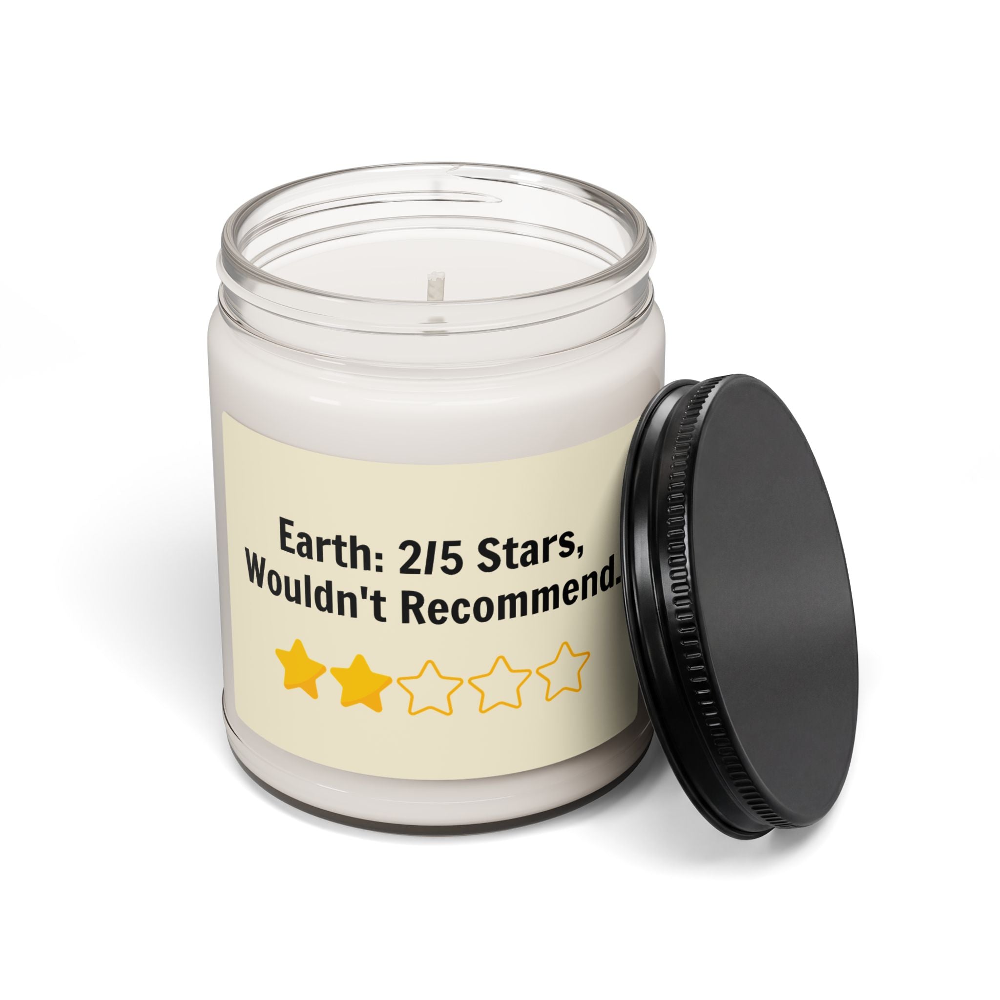 Humorous Soy Candle – "Earth: 2/5 Stars, Wouldn't Recommend" – 9oz Scented Jar