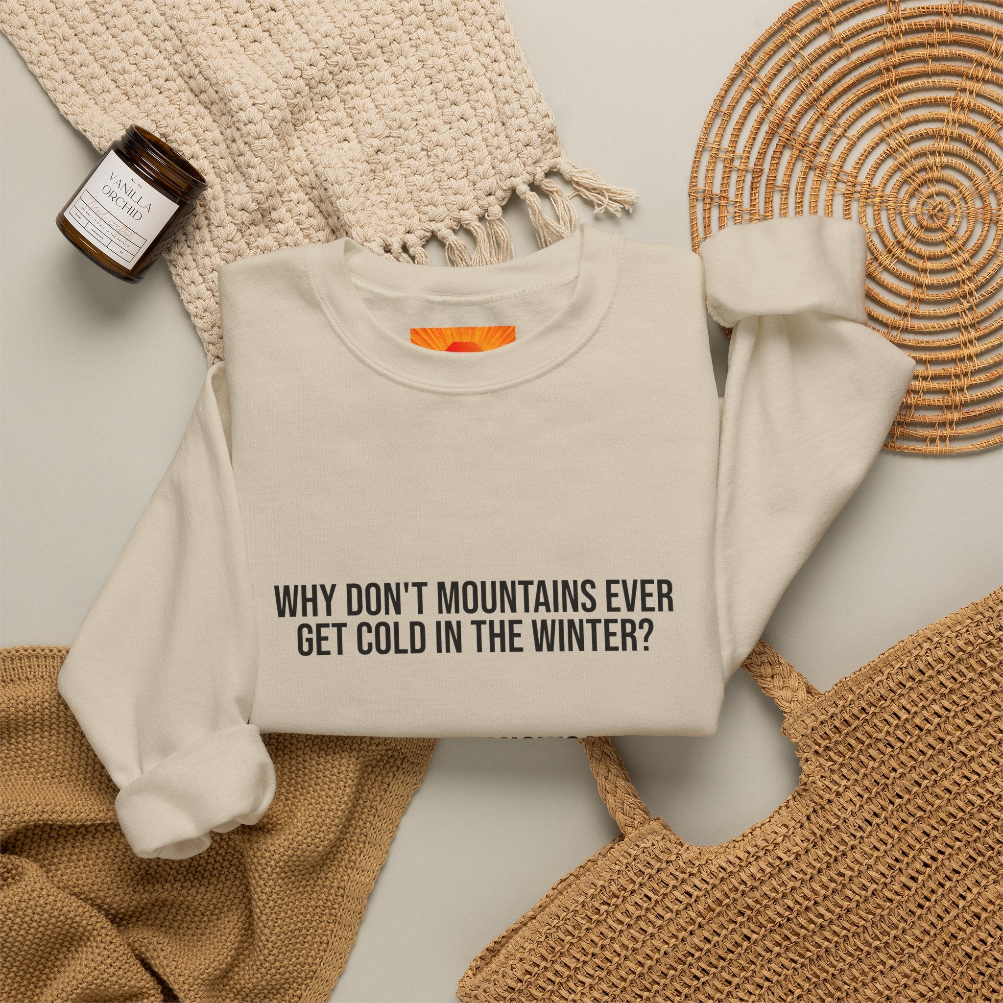 Crewneck Sweatshirt - 'Why Don't Mountains Ever Get Cold? They Wear Snowcaps.' Funny Winter Ski Pullover