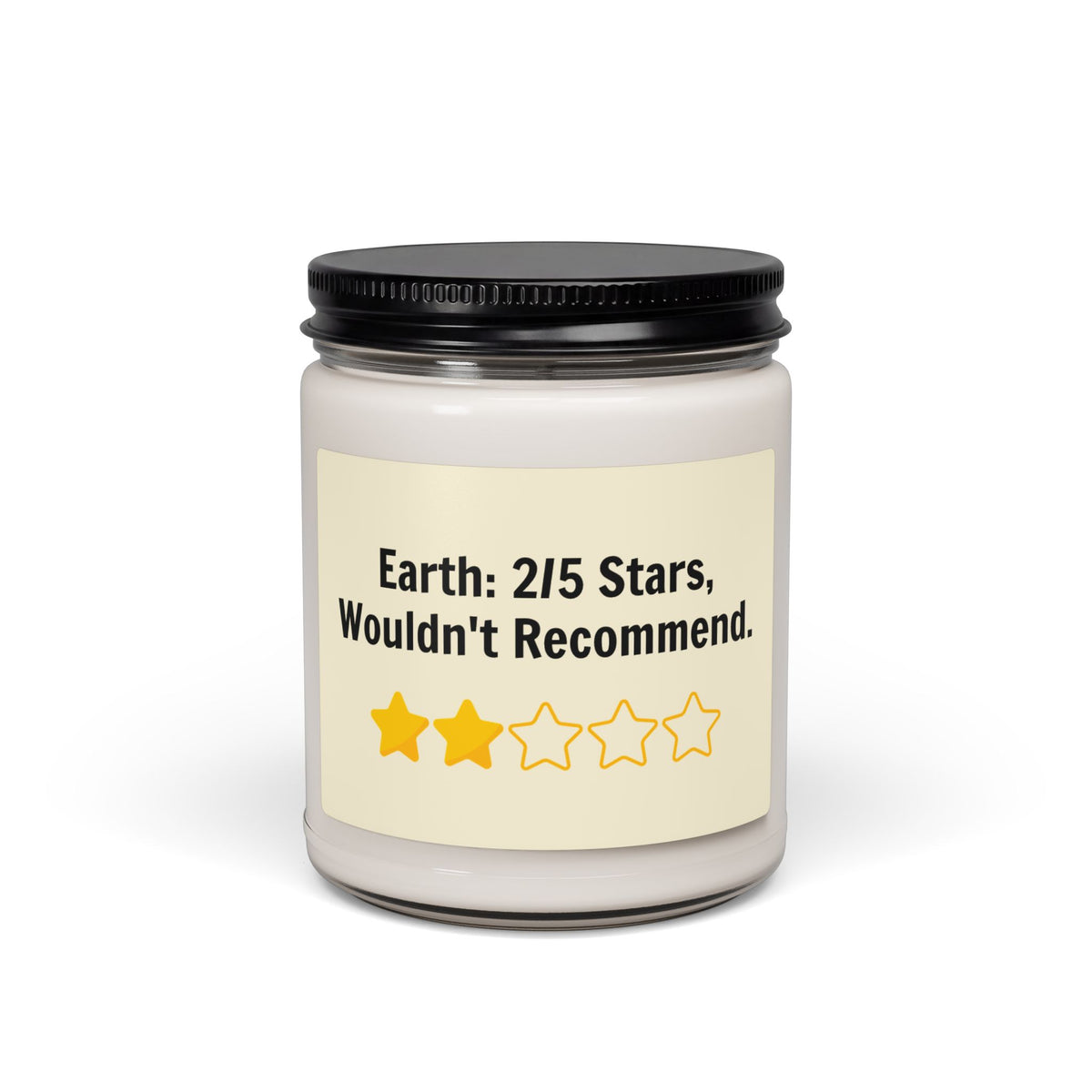 Humorous Soy Candle – "Earth: 2/5 Stars, Wouldn't Recommend" – 9oz Scented Jar