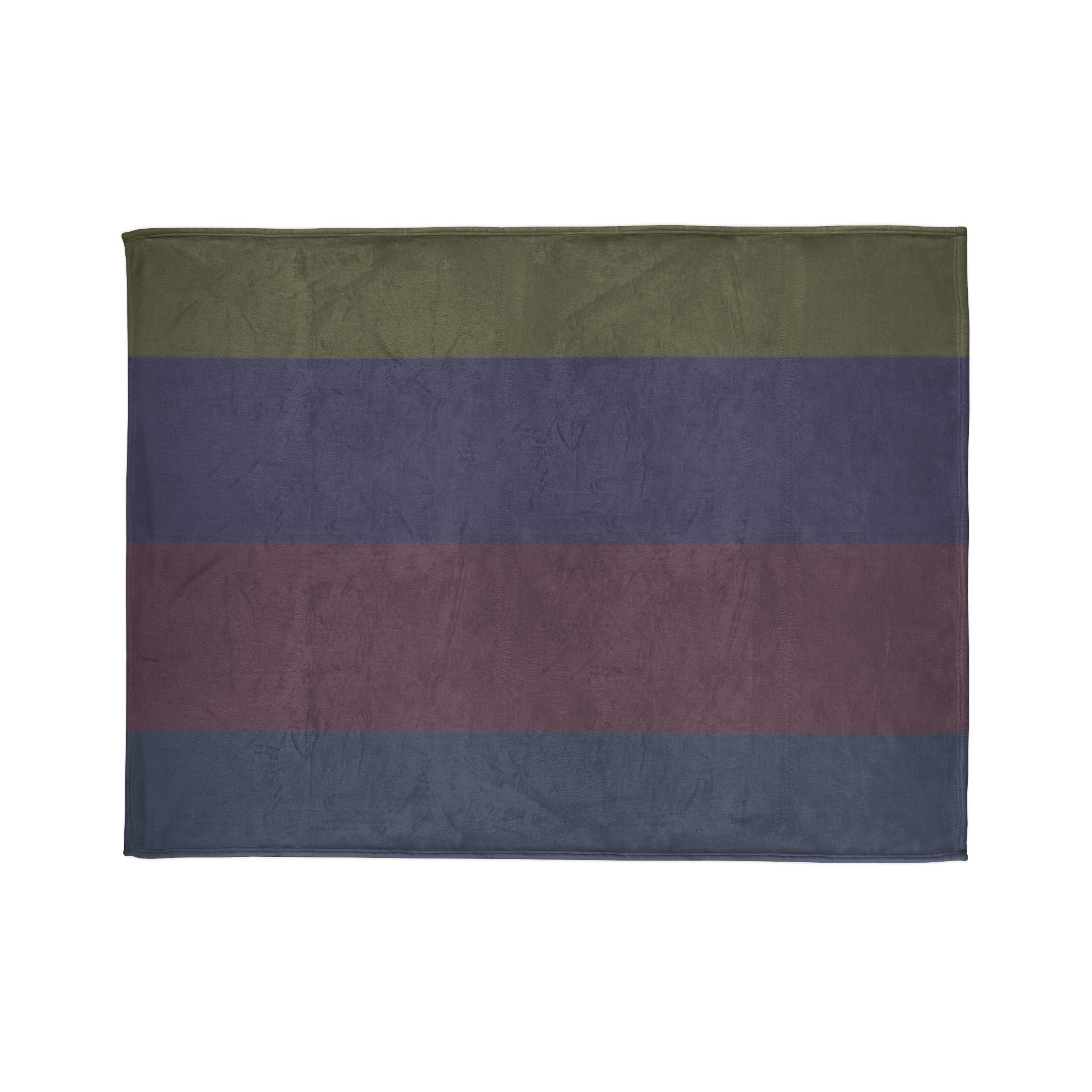 Striped Cozy Throw Blanket — Olive, Navy & Burgundy Plush Polyester