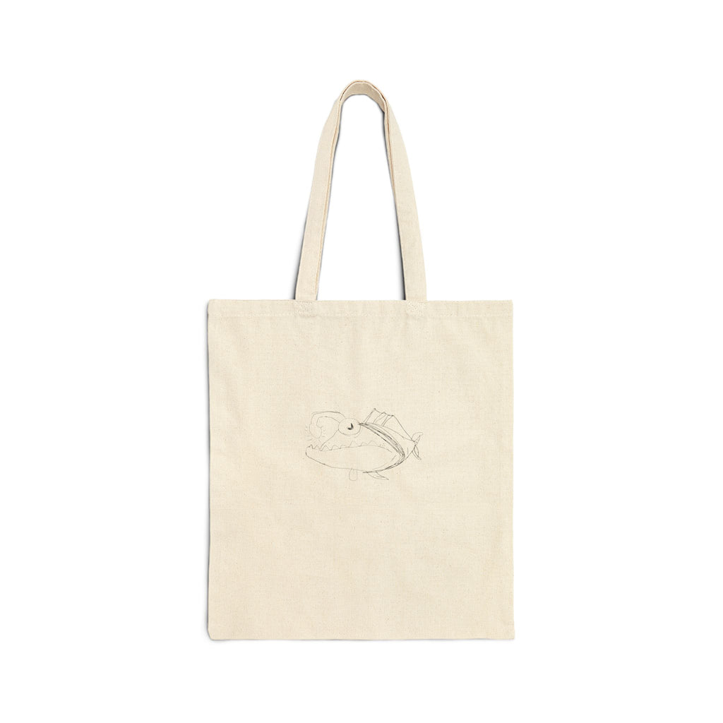 Minimal Fish Sketch Canvas Tote Bag — Eco Cotton Grocery & Beach Tote