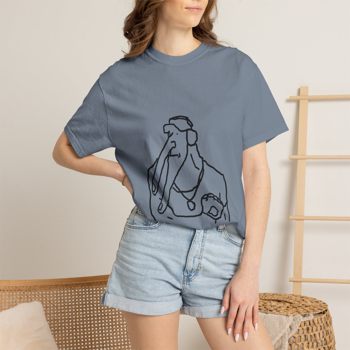 Elephant Line Art T-Shirt — Minimalist Elephant Sketch Tee
