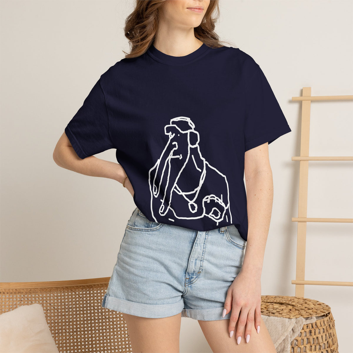 Elephant Line Art T-Shirt — Minimalist Elephant Sketch Tee