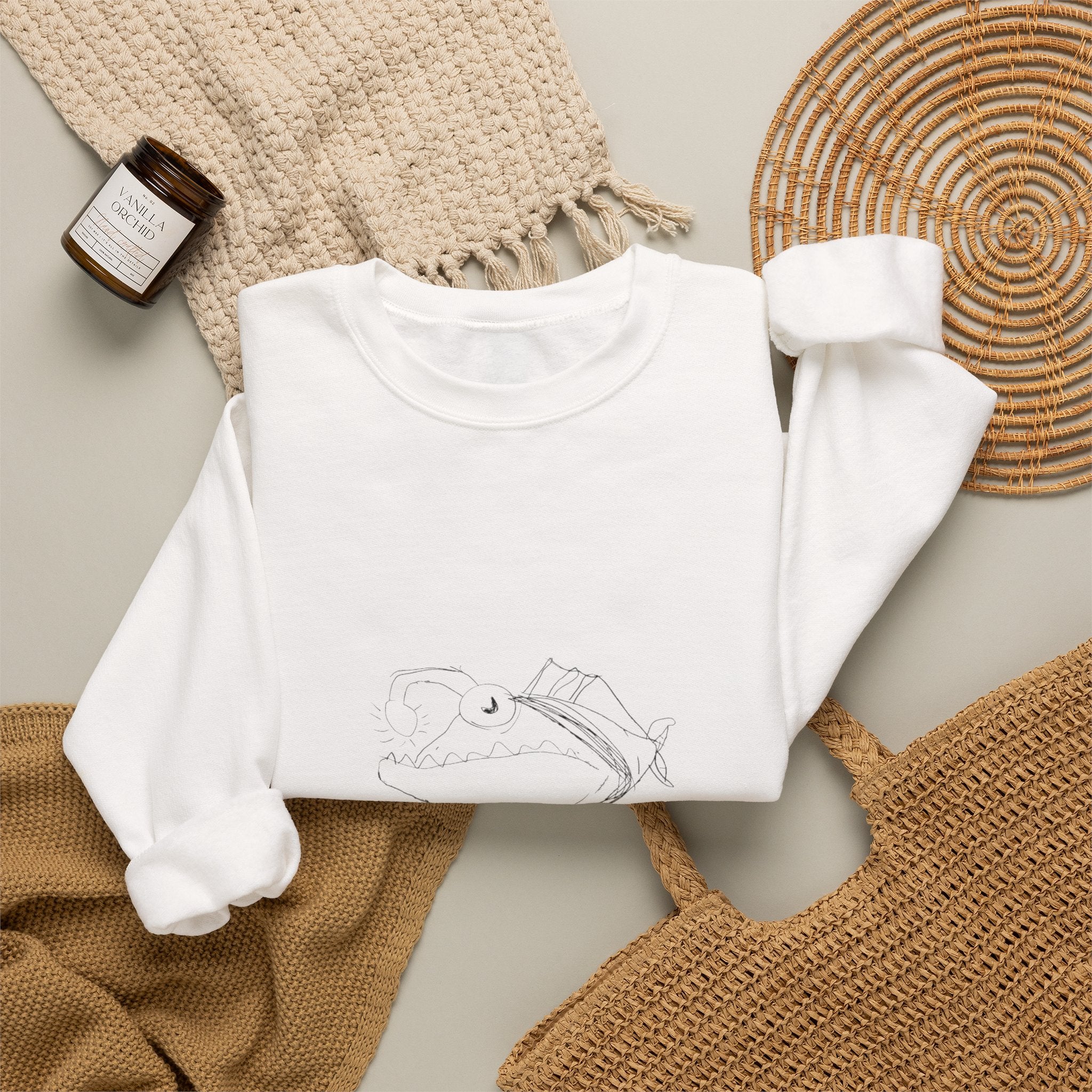 Minimal Crescent Moon Crewneck Sweatshirt — Tiny Constellation Graphic