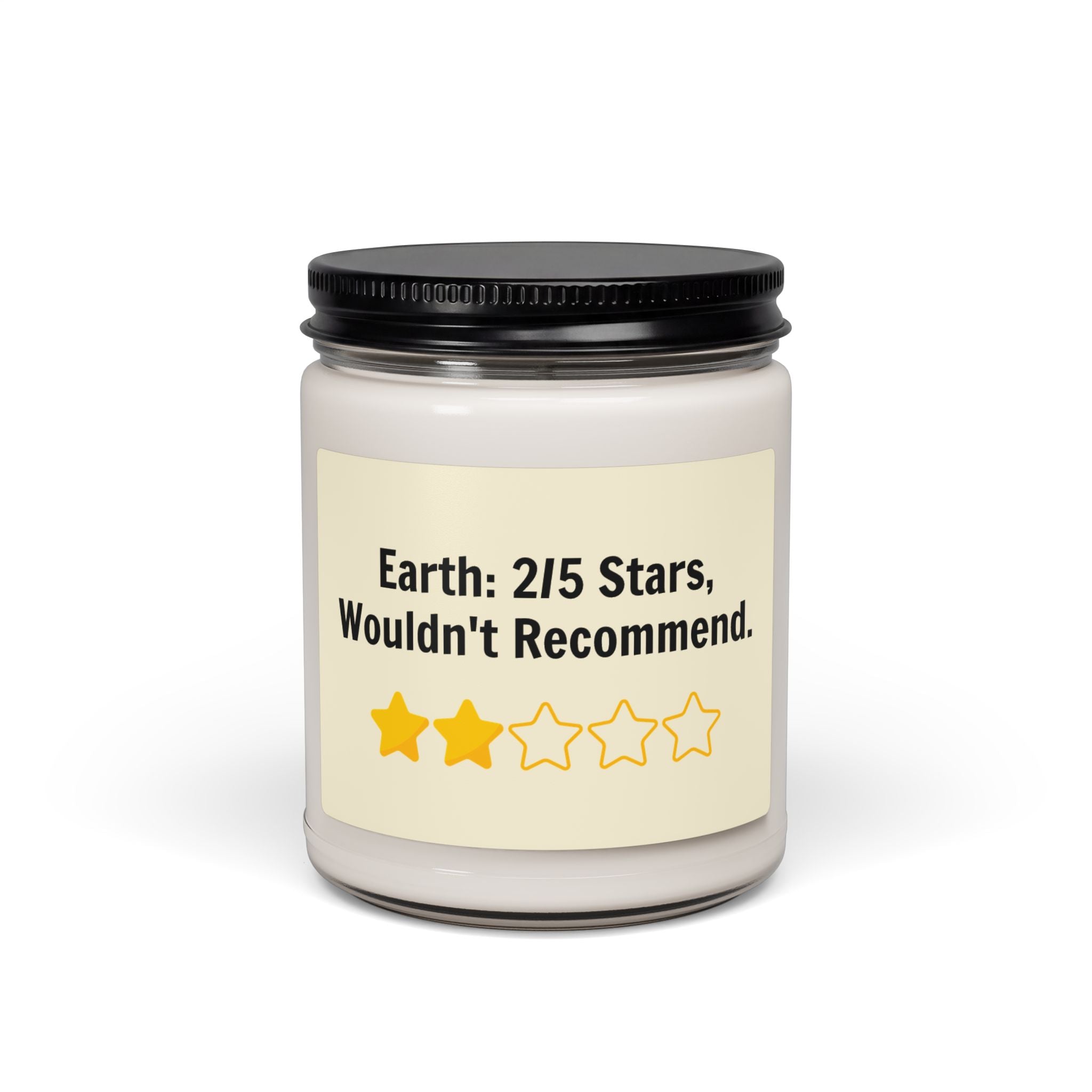 Humorous Soy Candle – "Earth: 2/5 Stars, Wouldn't Recommend" – 9oz Scented Jar