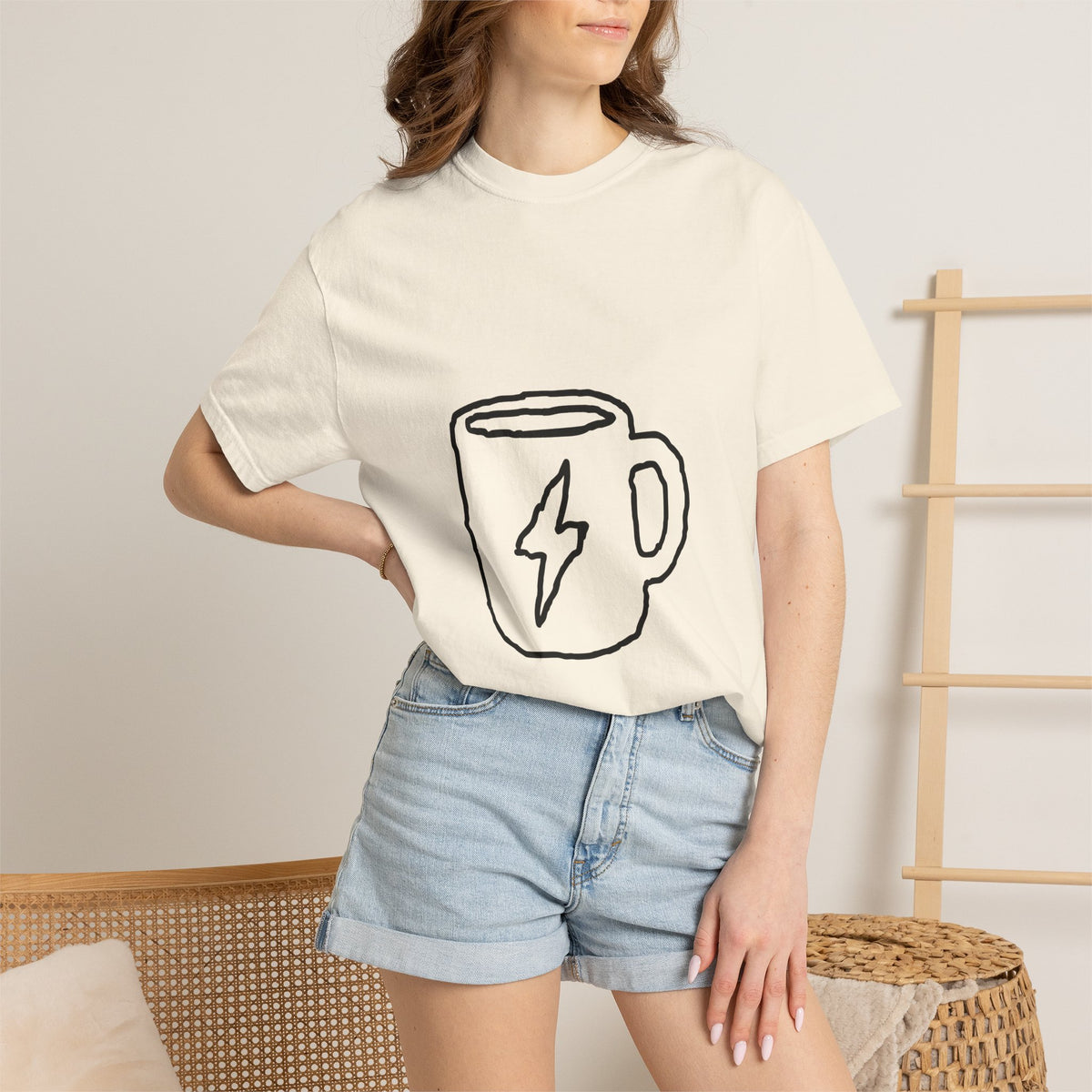 Coffee Bolt T-Shirt — Minimal Hand-Drawn Mug Graphic