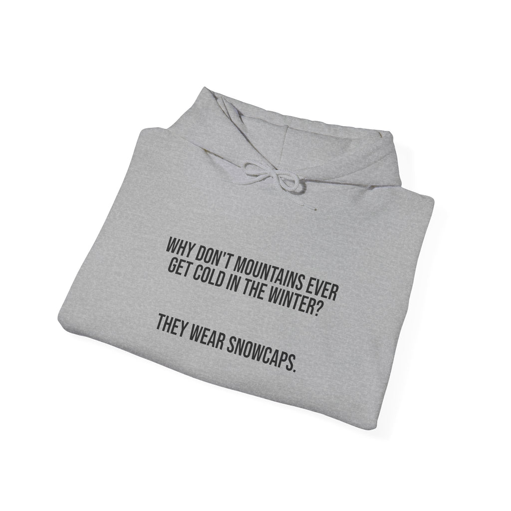 Hoodie — 'Why Don’t Mountains Ever Get Cold in the Winter? They Wear Snowcaps.' Funny Winter Pun Sweatshirt