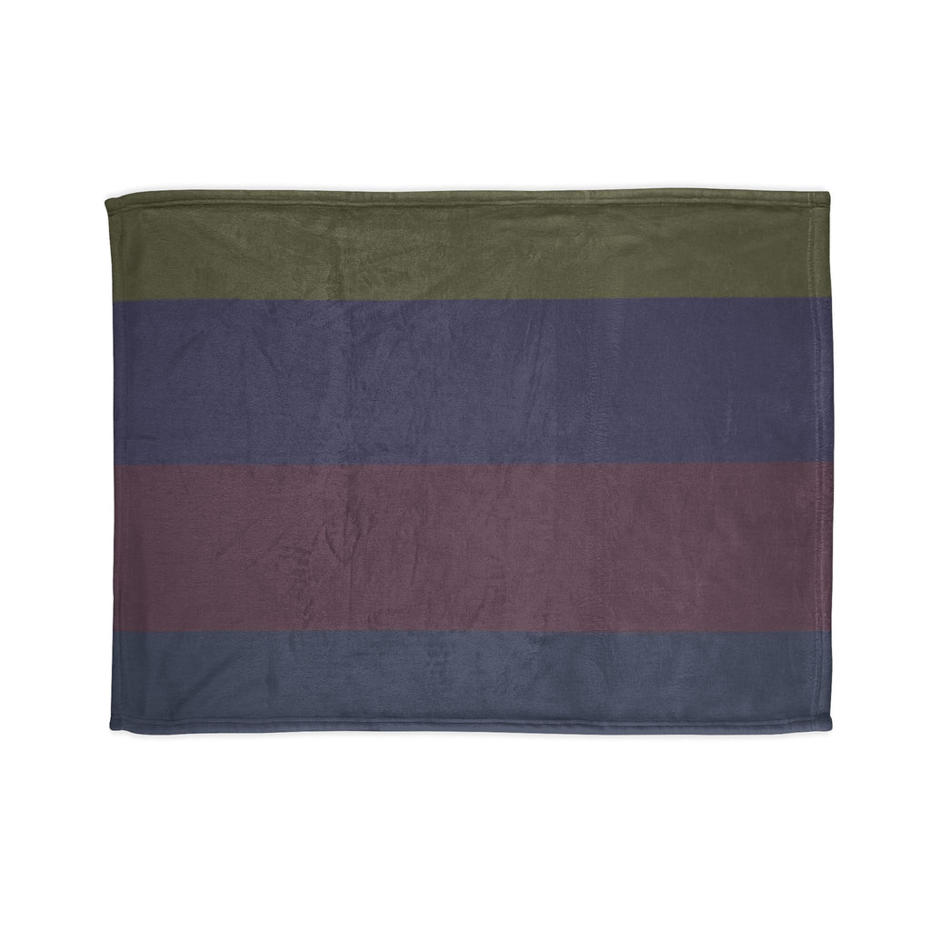 Striped Cozy Throw Blanket — Olive, Navy & Burgundy Plush Polyester